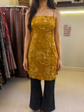 Kesariya Bloom Laceback Short Kurti front view