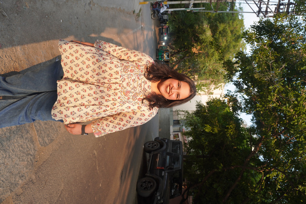 Gulnaar Bloom Peplum Short Kurti full-length view