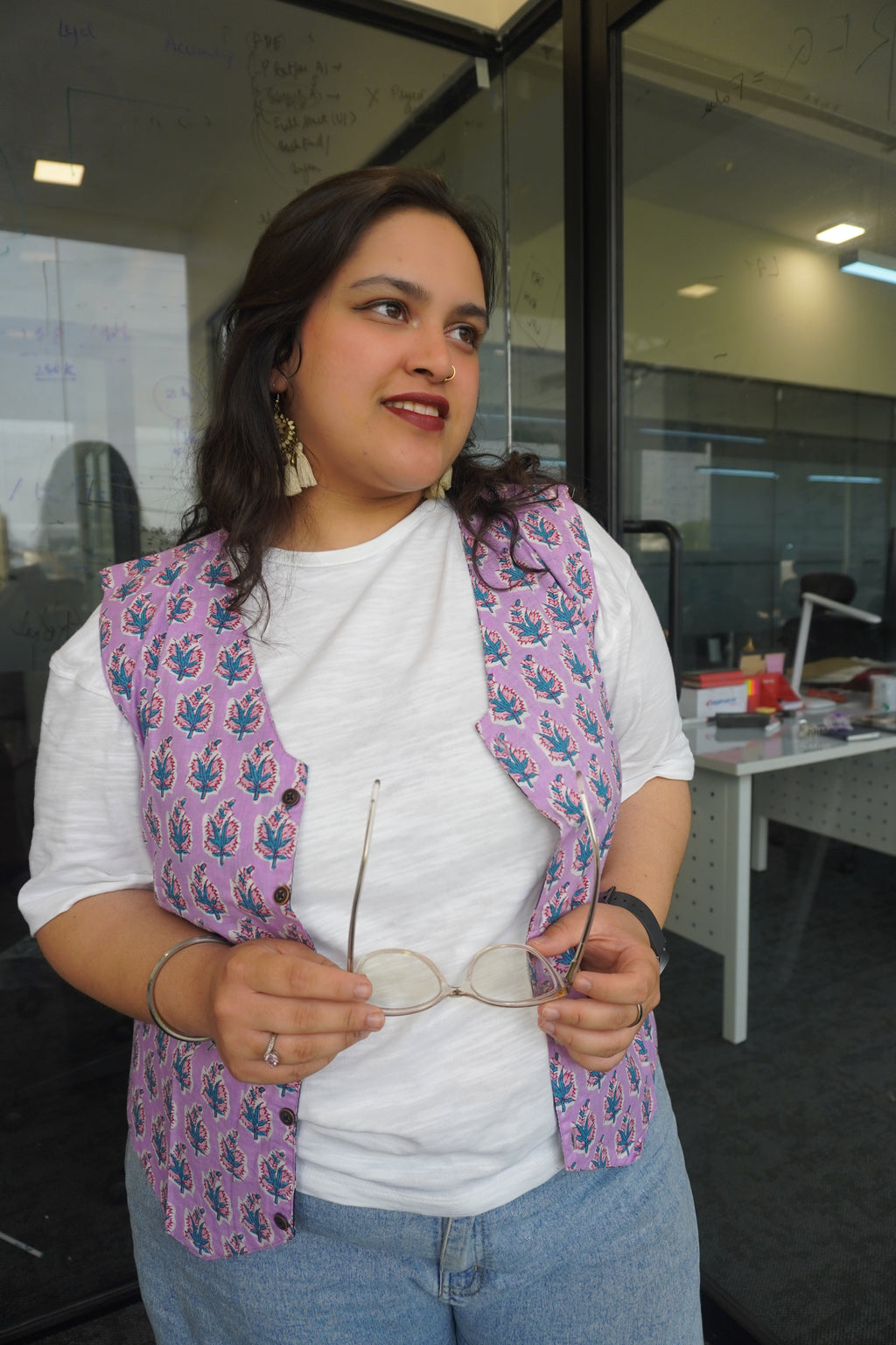 Gulnaar Reversible Waistcoat lilac side front view