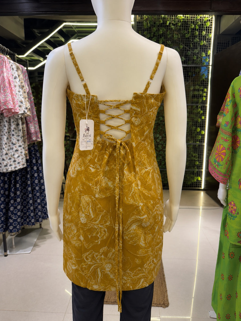 Kesariya Bloom Laceback Short Kurti lace-up back view