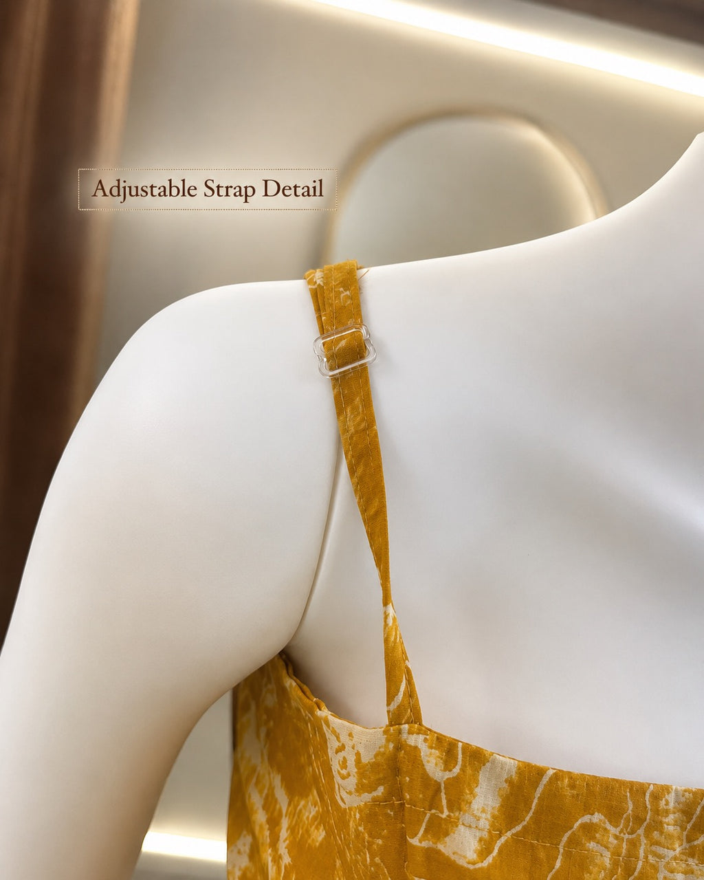 Kesariya Bloom Laceback Short Kurti adjustable strap detail