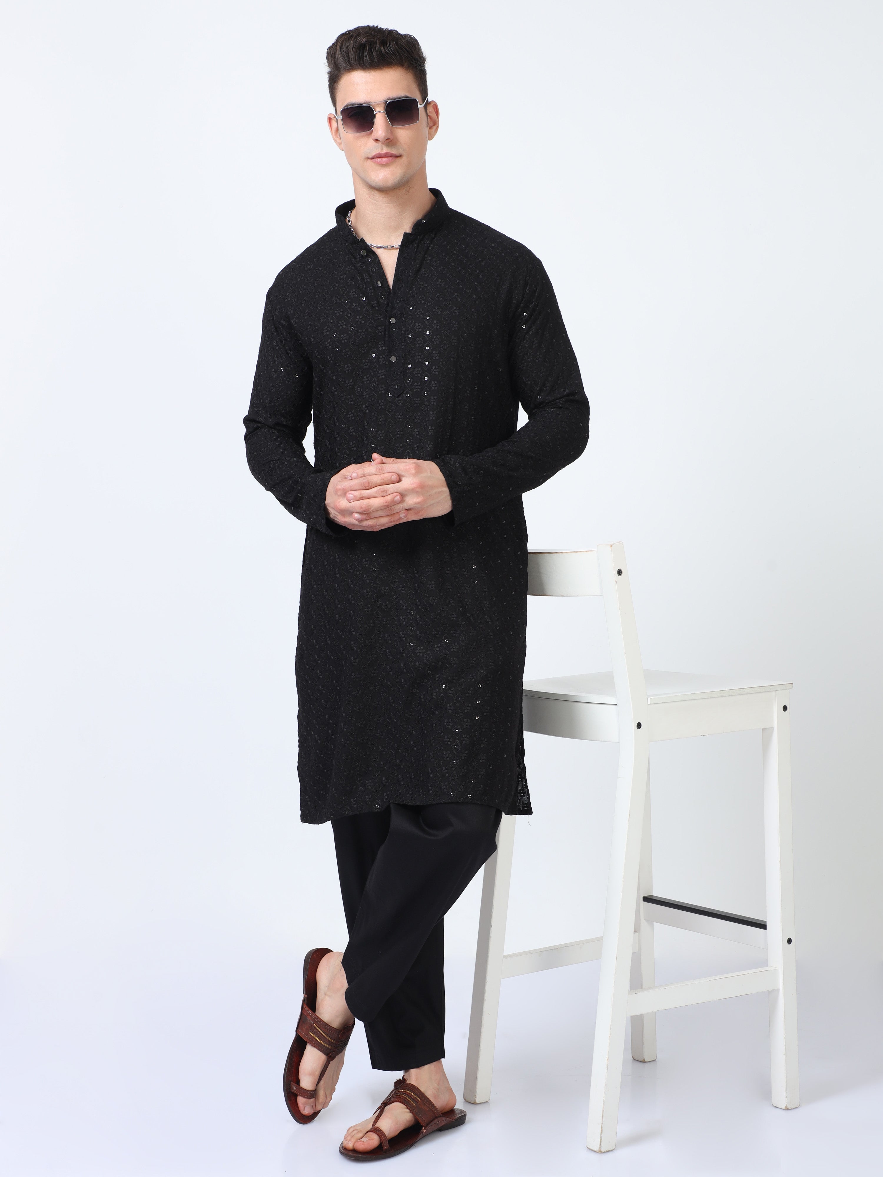 Black Bazigar Chikankari Kurta