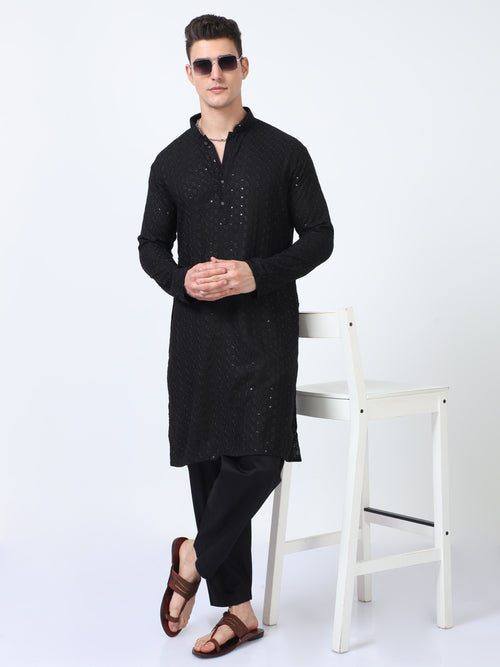Black Bazigar Chikankari Kurta
