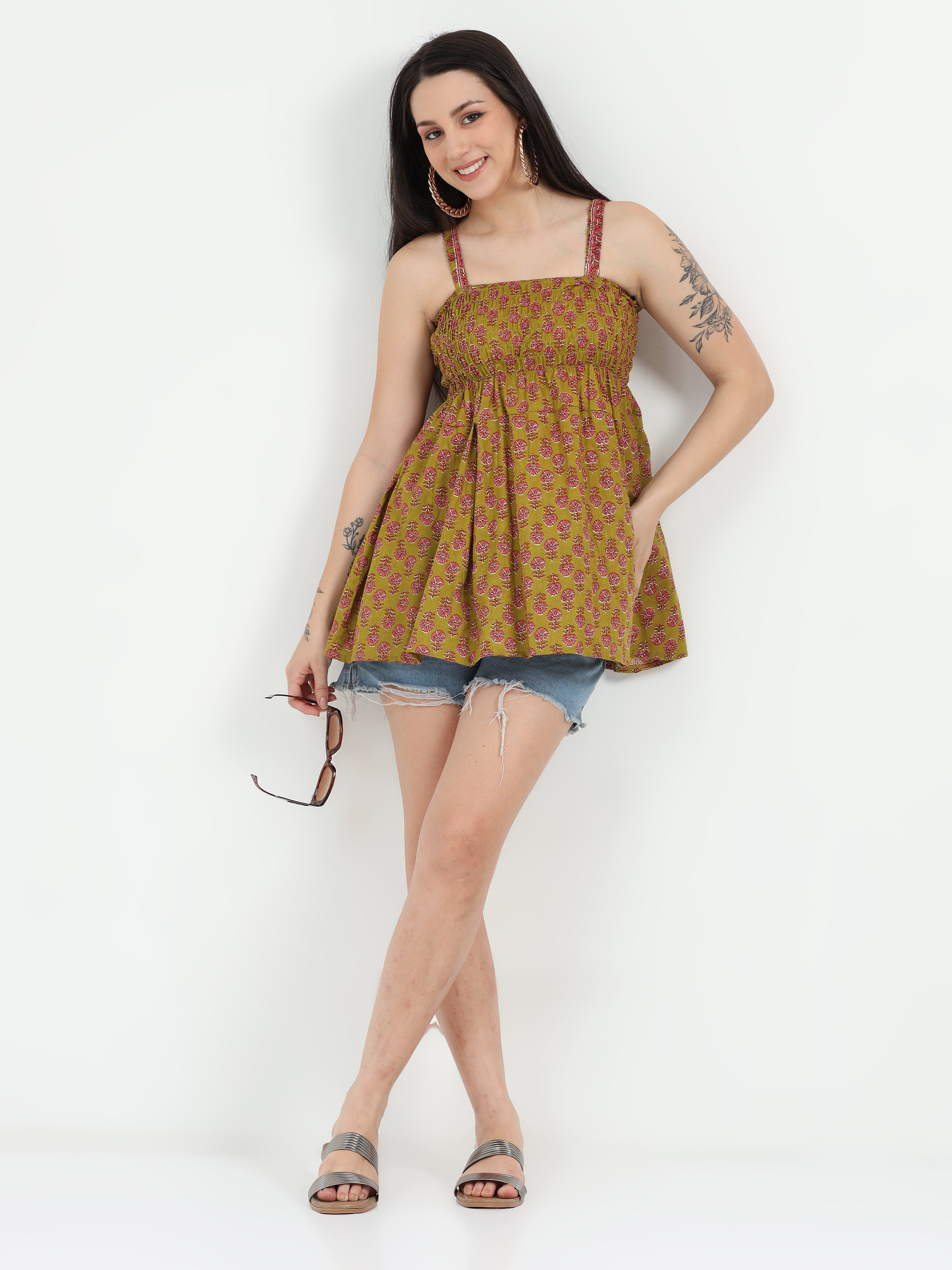 Olive Oomph Smocked Top