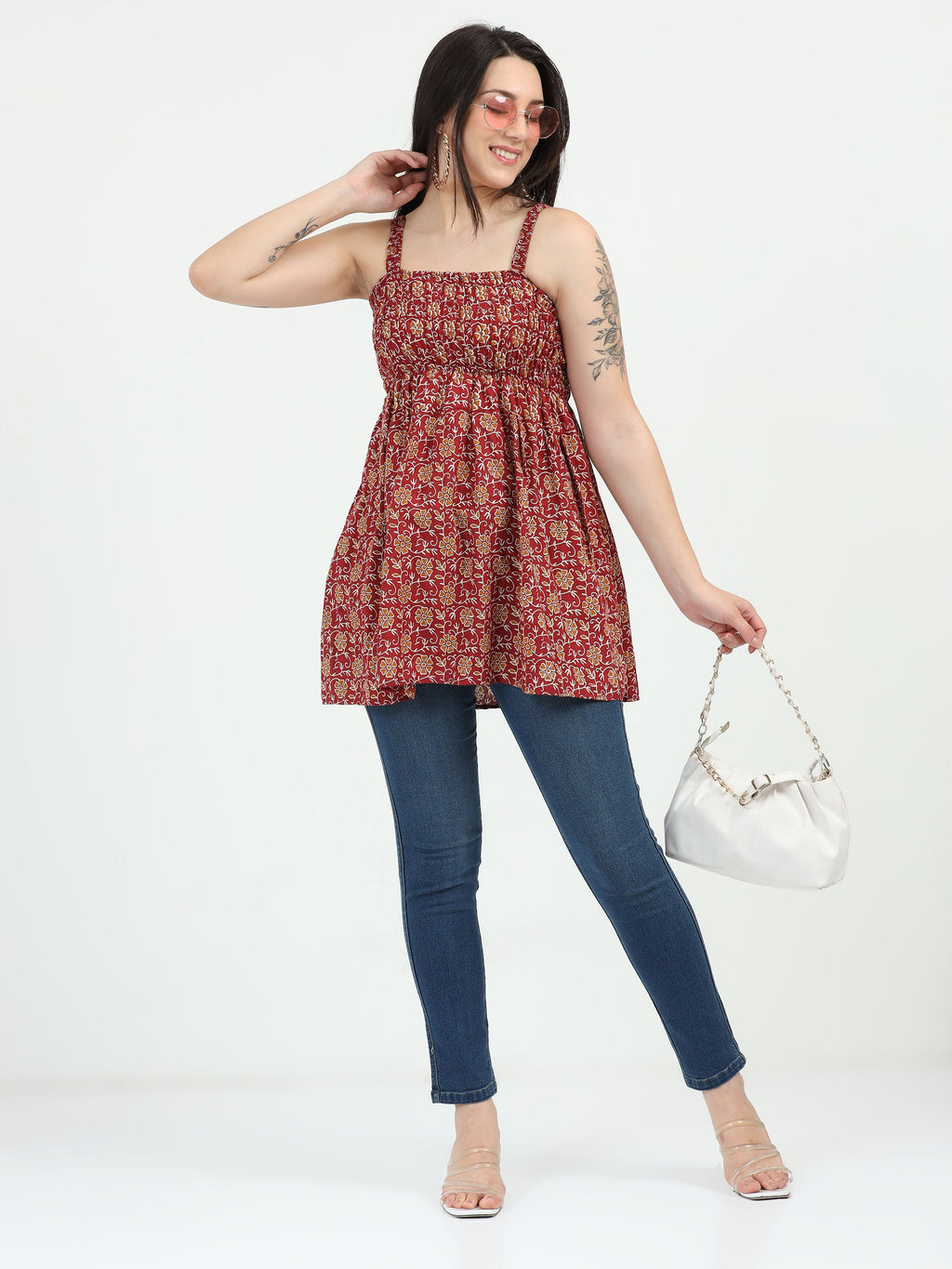 Red Raas Smocked Top