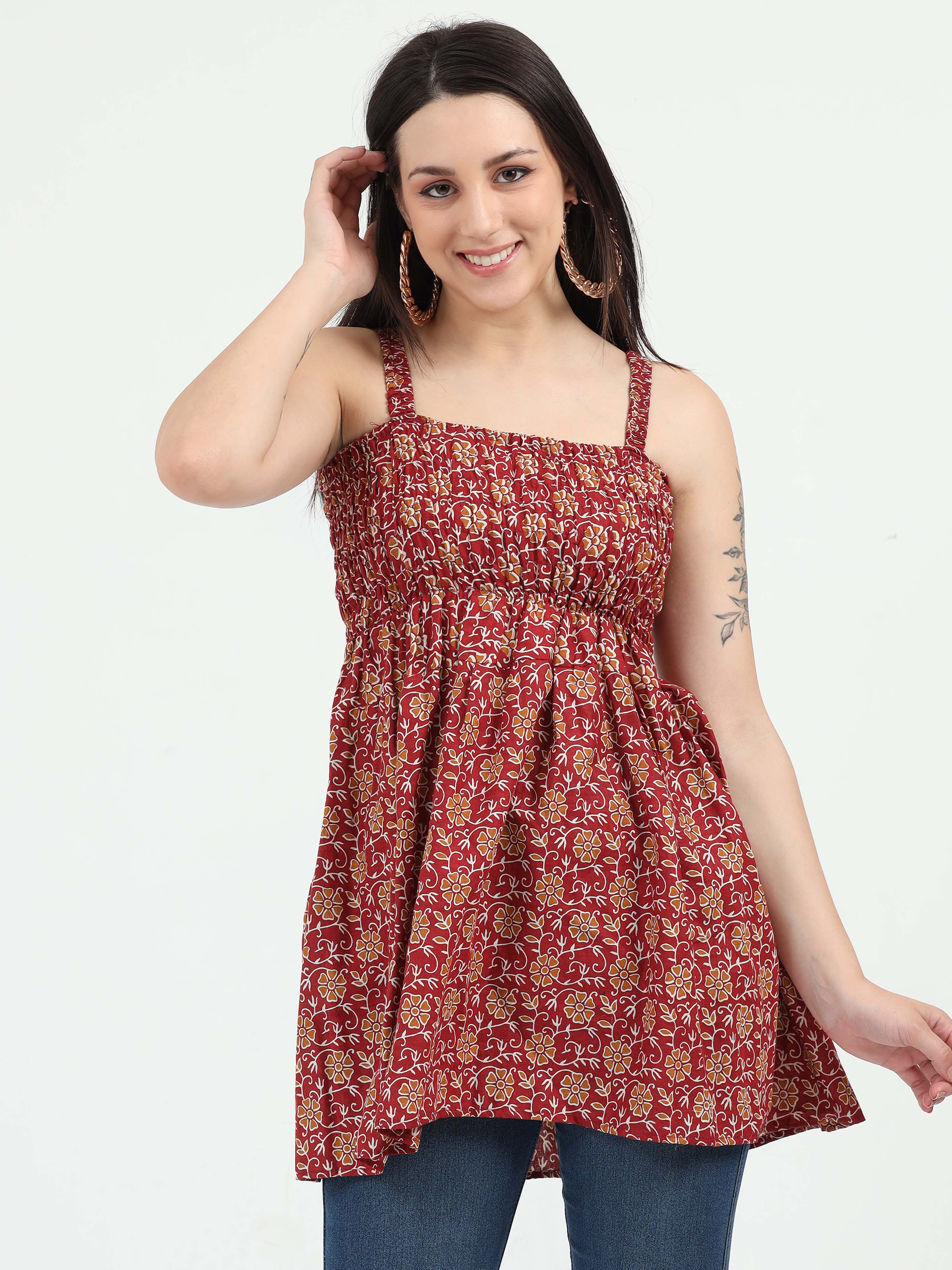 Red Raas Smocked Top