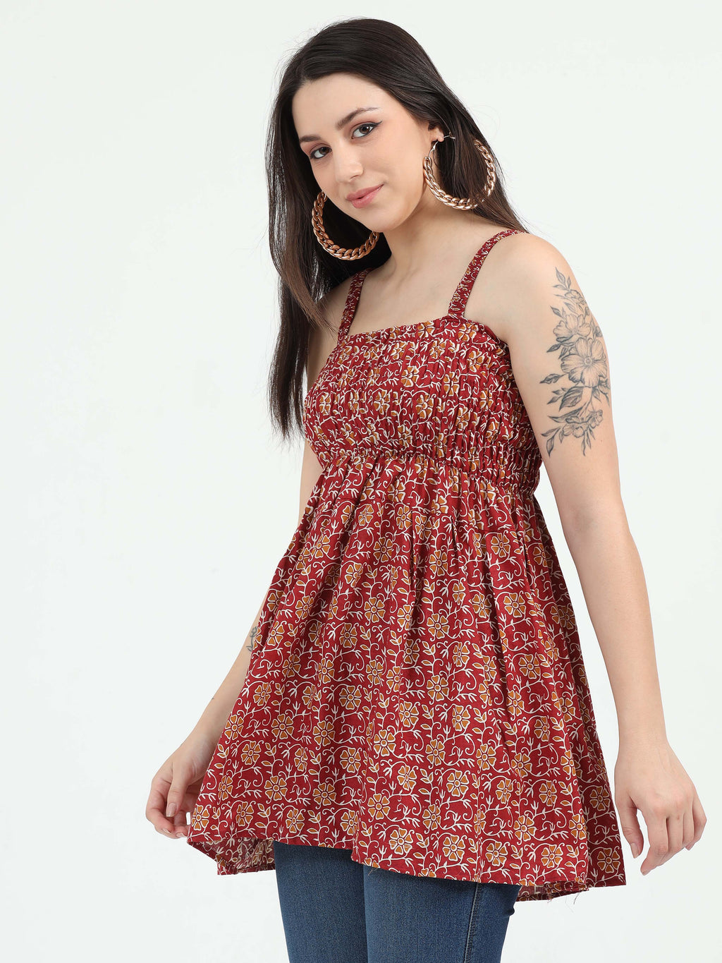 Red Raas Smocked Top