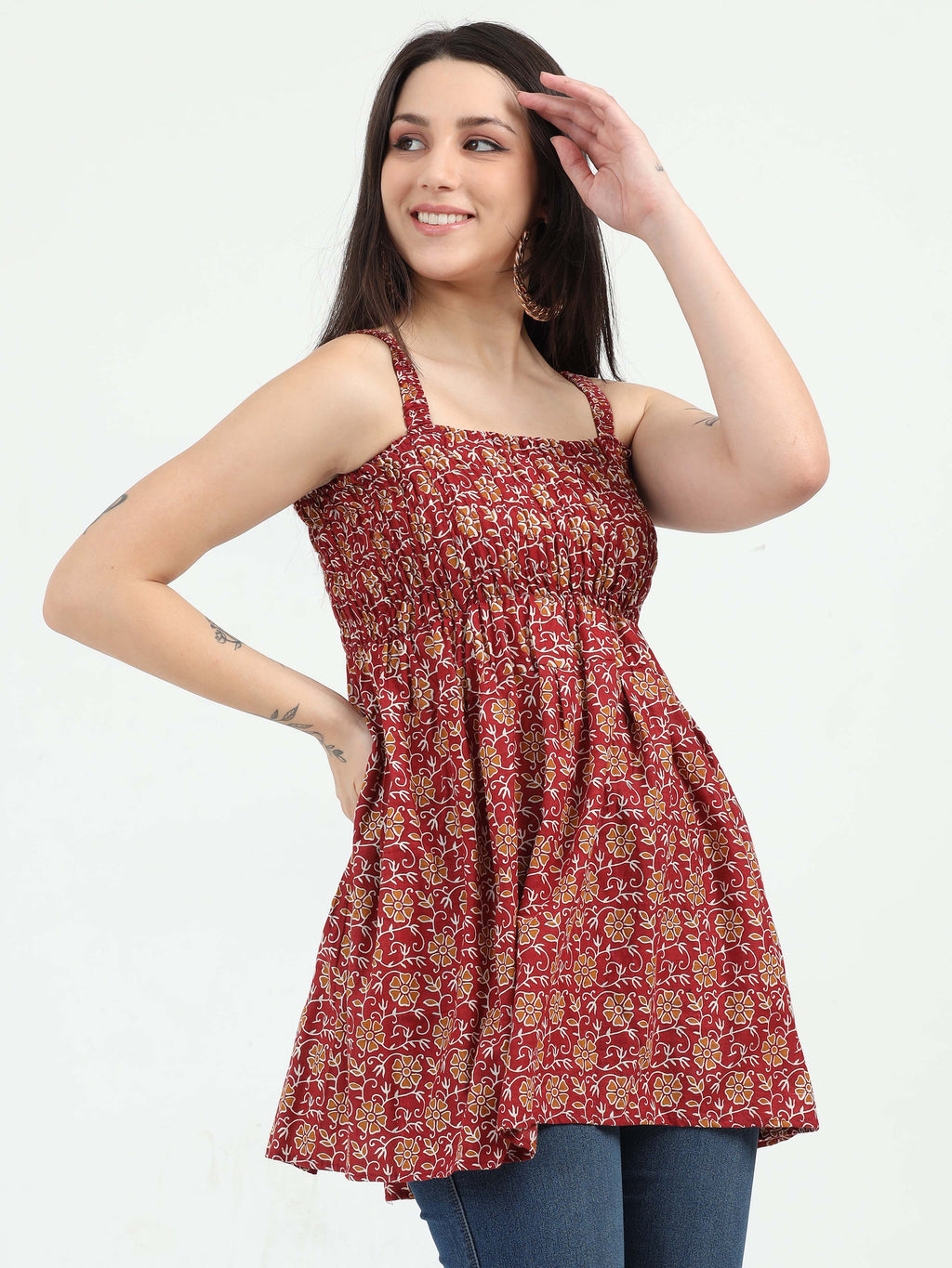 Red Raas Smocked Top