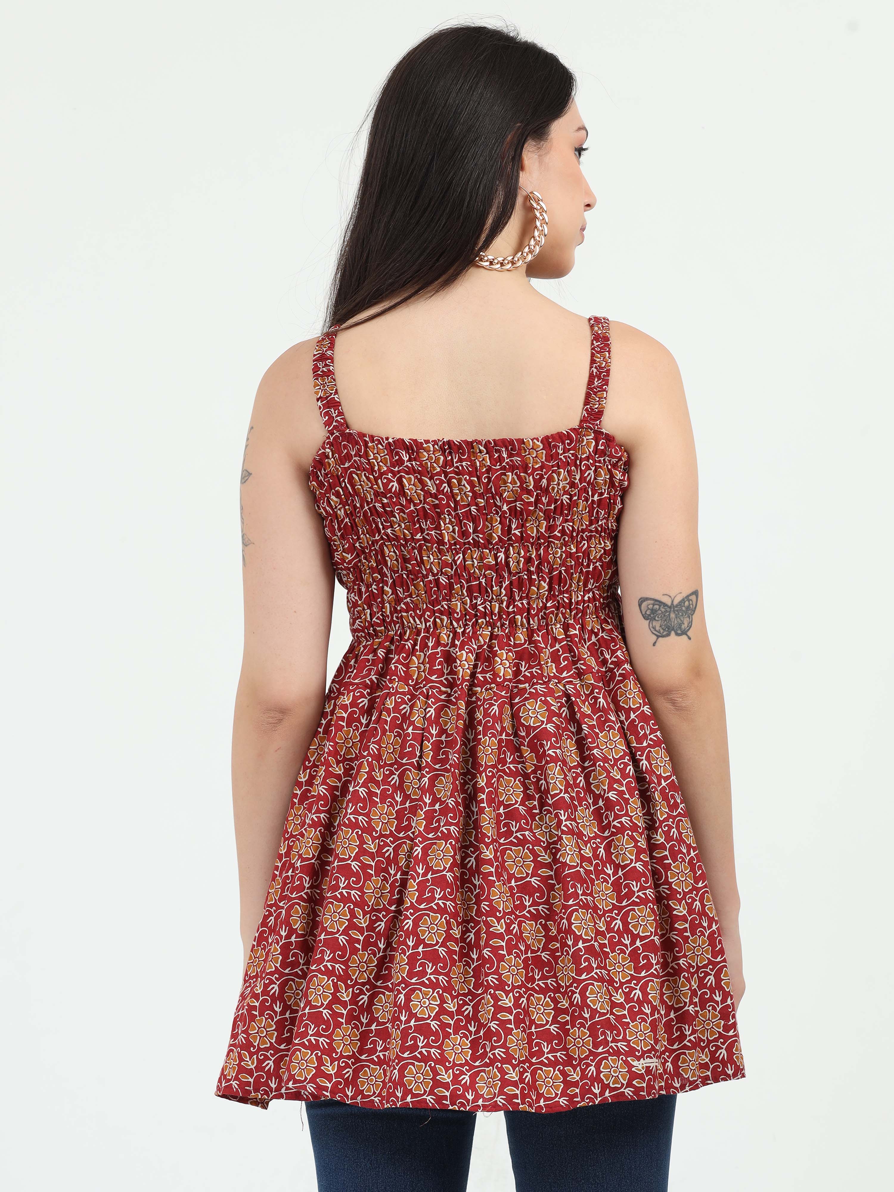 Red Raas Smocked Top