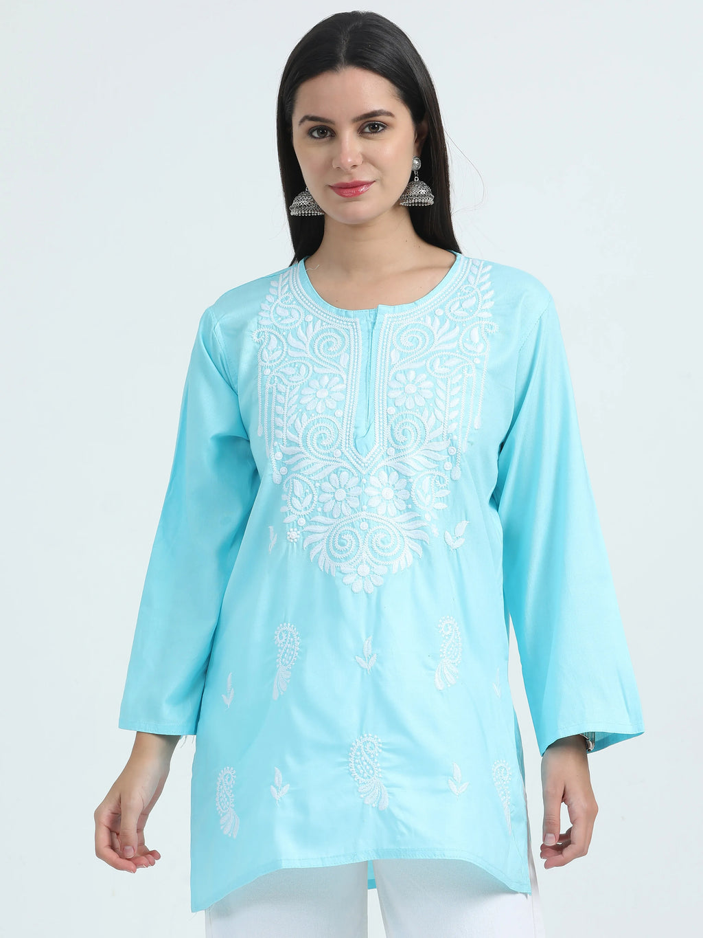Blue Barfi Chikankari Short Kurta