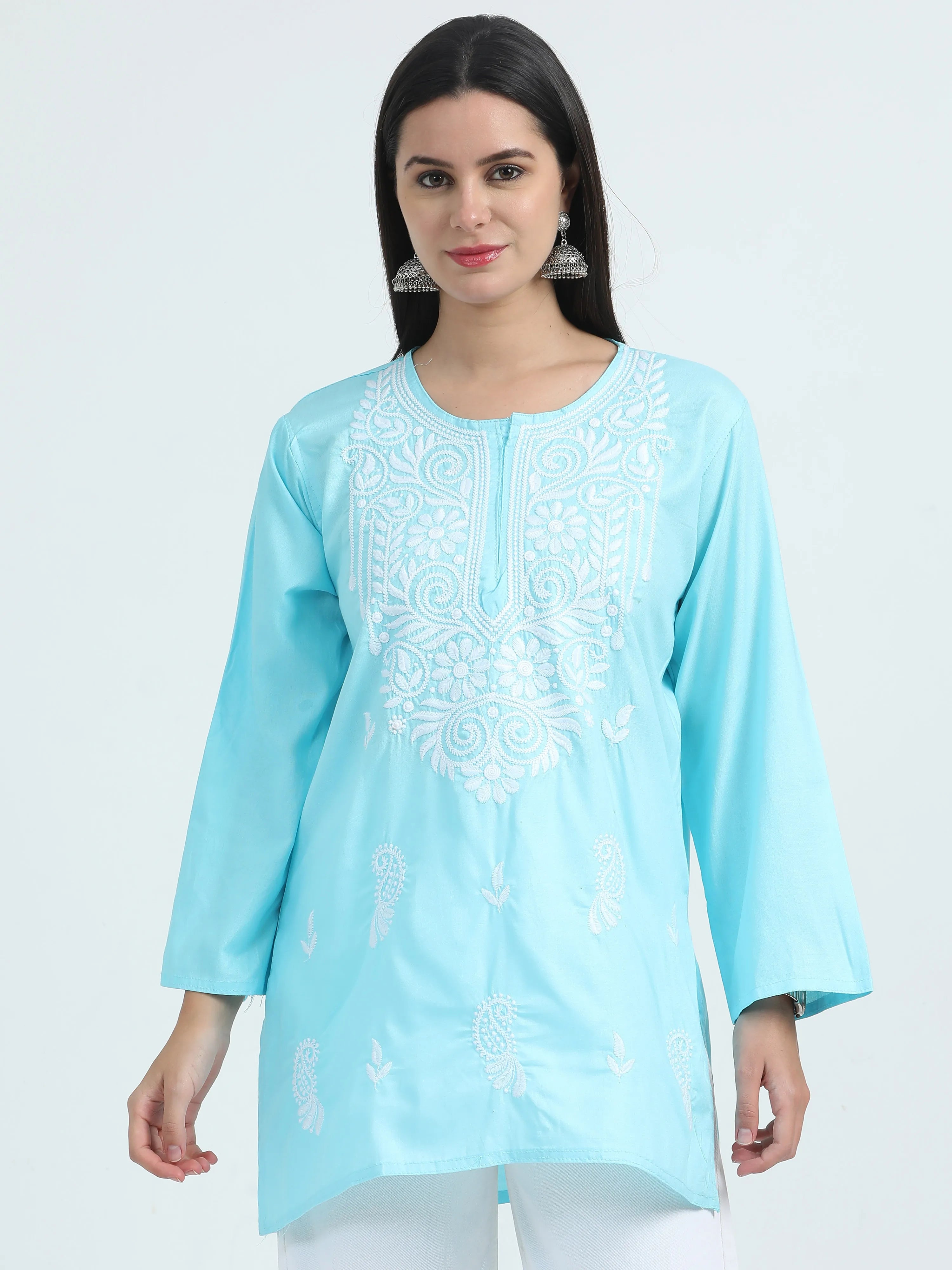 Blue Barfi Chikankari Short Kurta