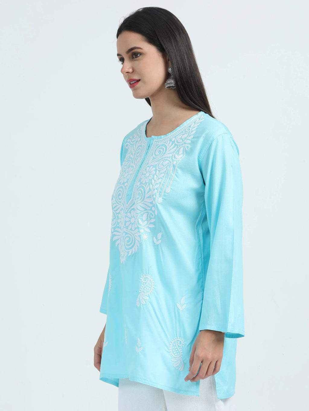 Blue Barfi Chikankari Short Kurta