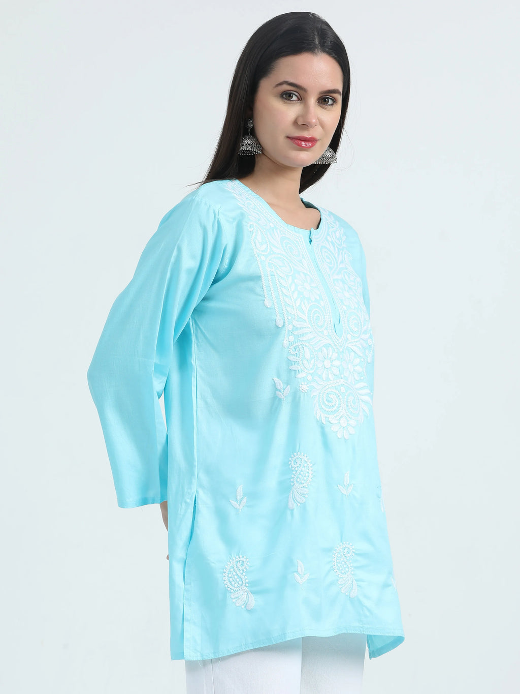 Blue Barfi Chikankari Short Kurta