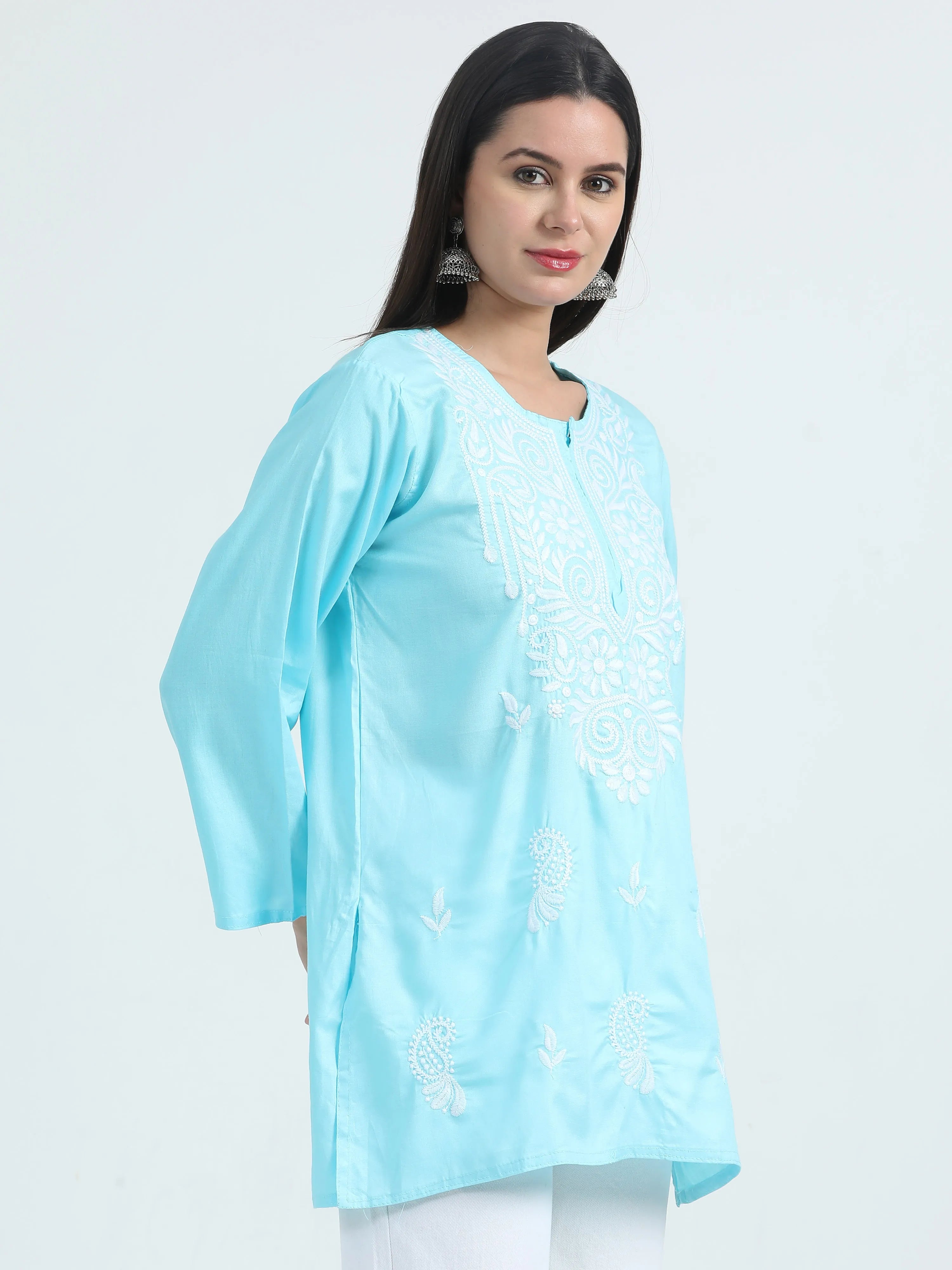 Blue Barfi Chikankari Short Kurta