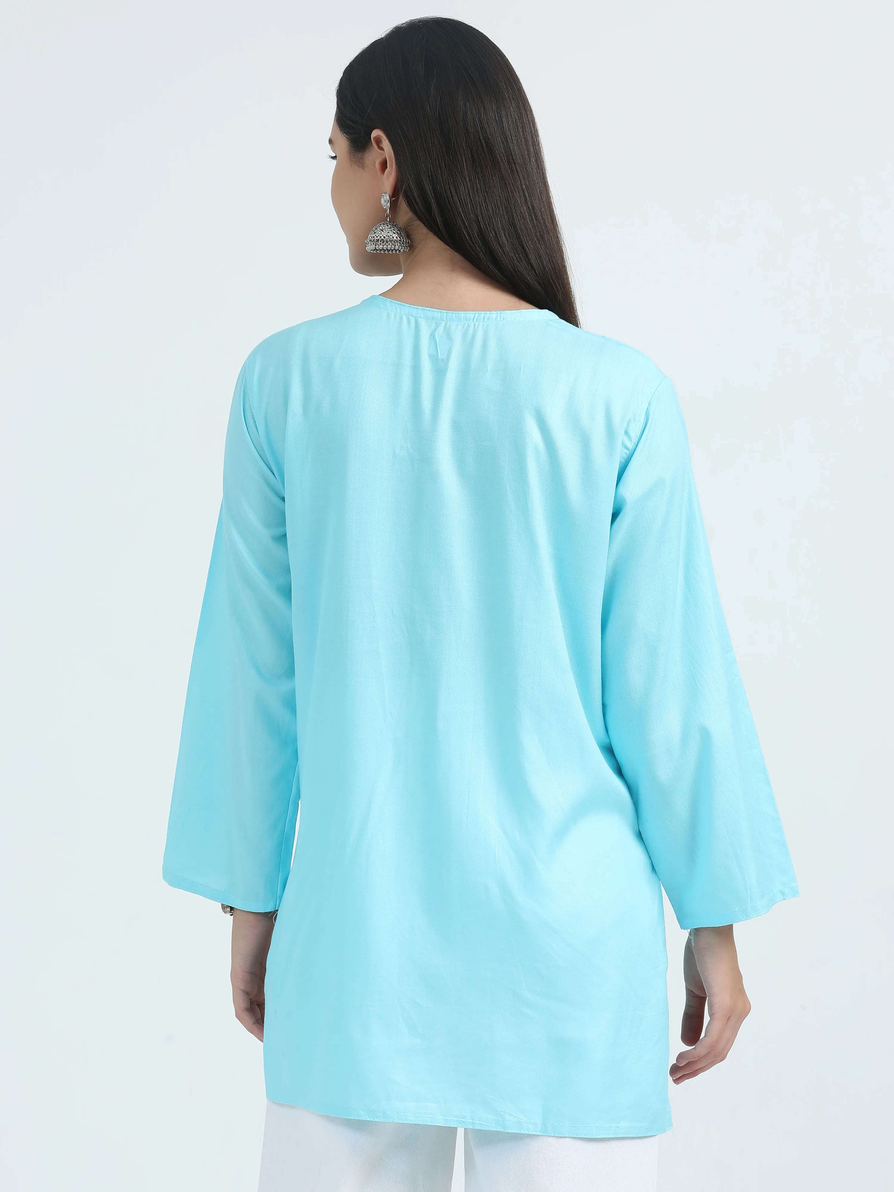 Blue Barfi Chikankari Short Kurta