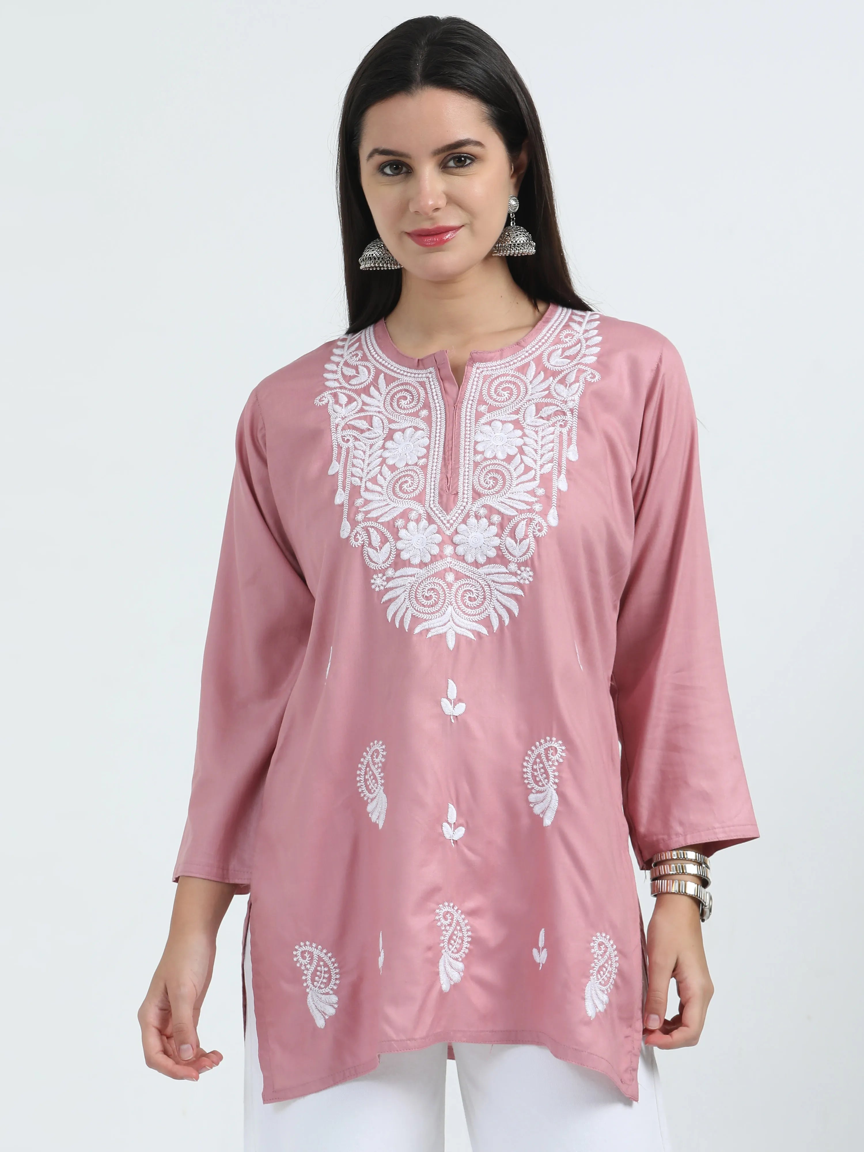 Pink Pankhudi Chikankari Short Kurta