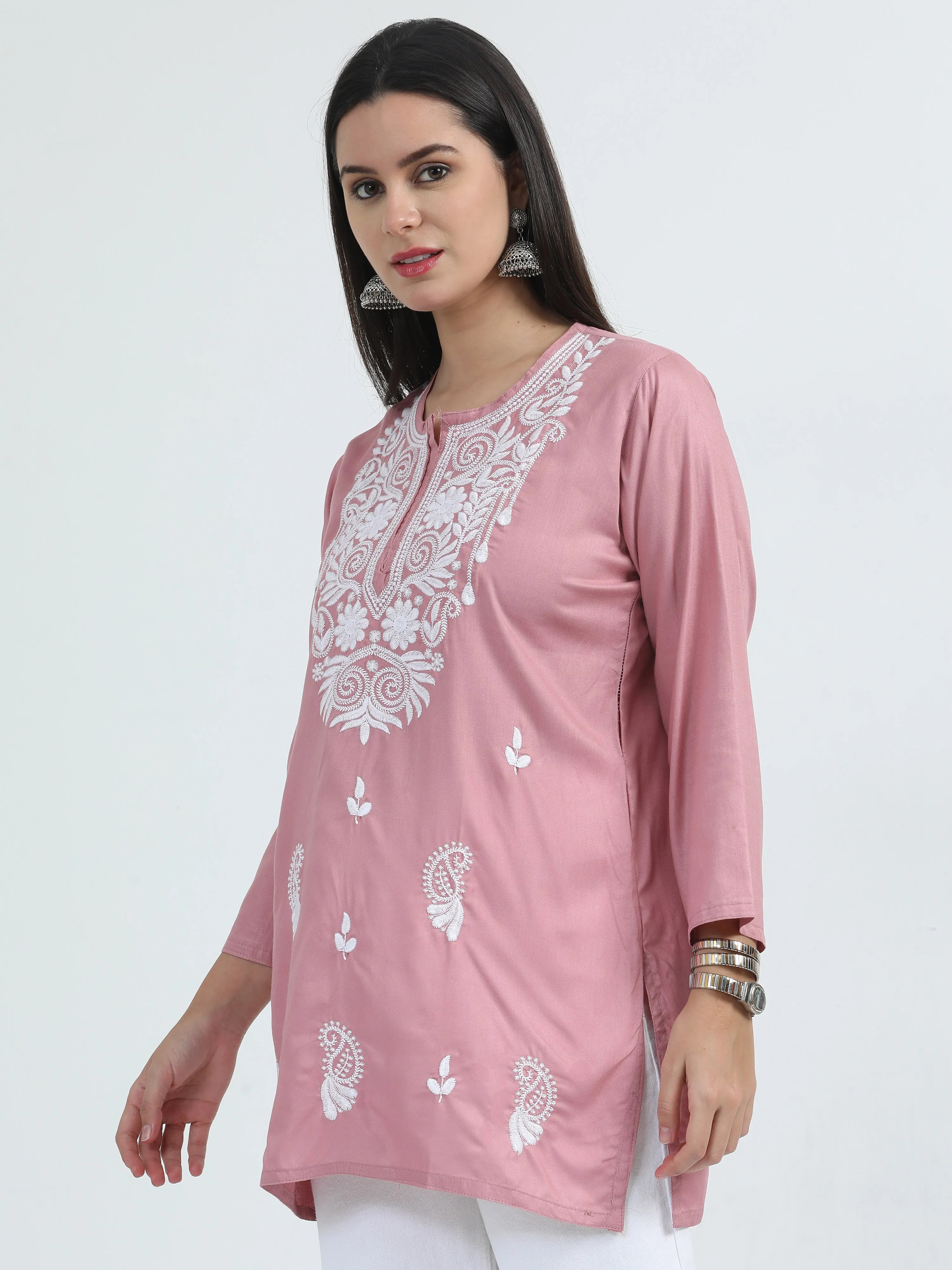 Pink Pankhudi Chikankari Short Kurta