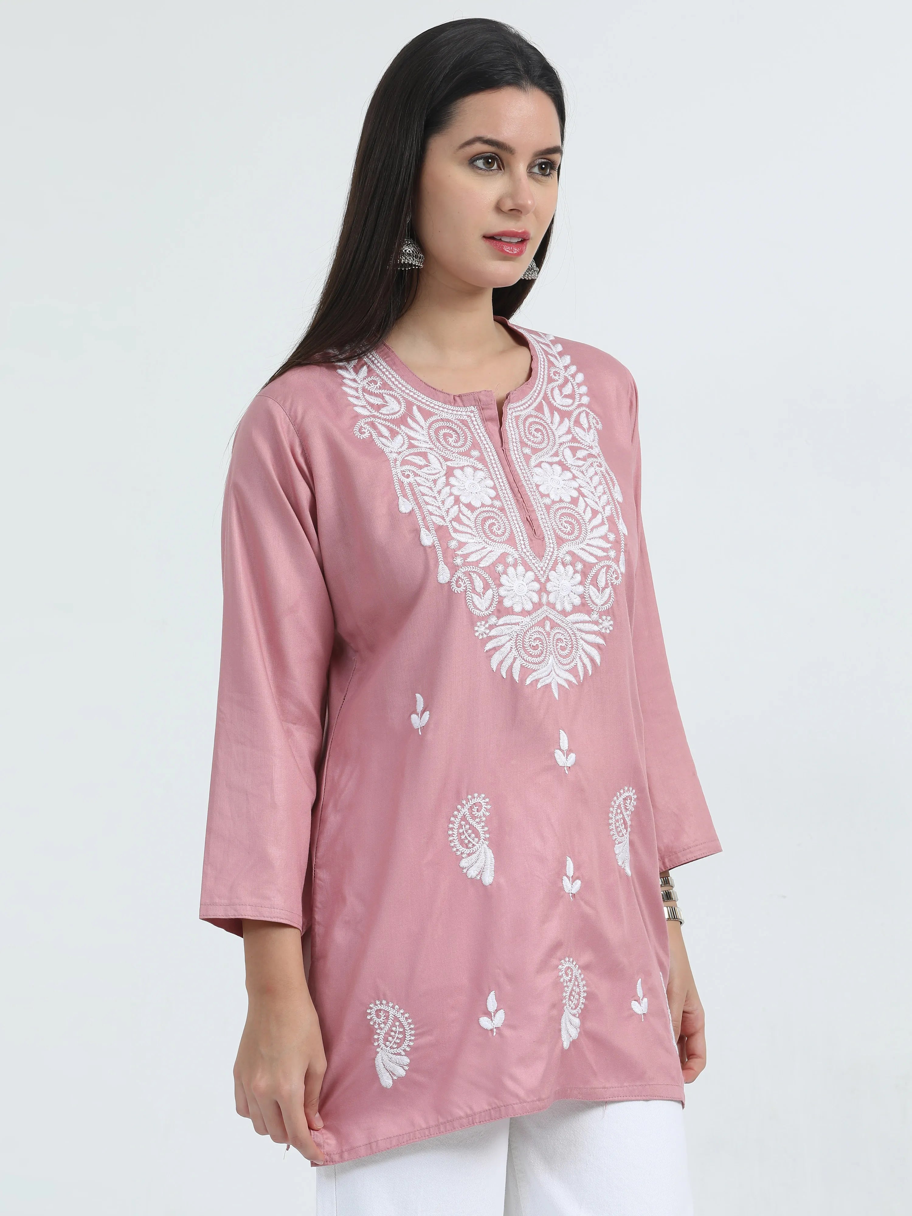 Pink Pankhudi Chikankari Short Kurta