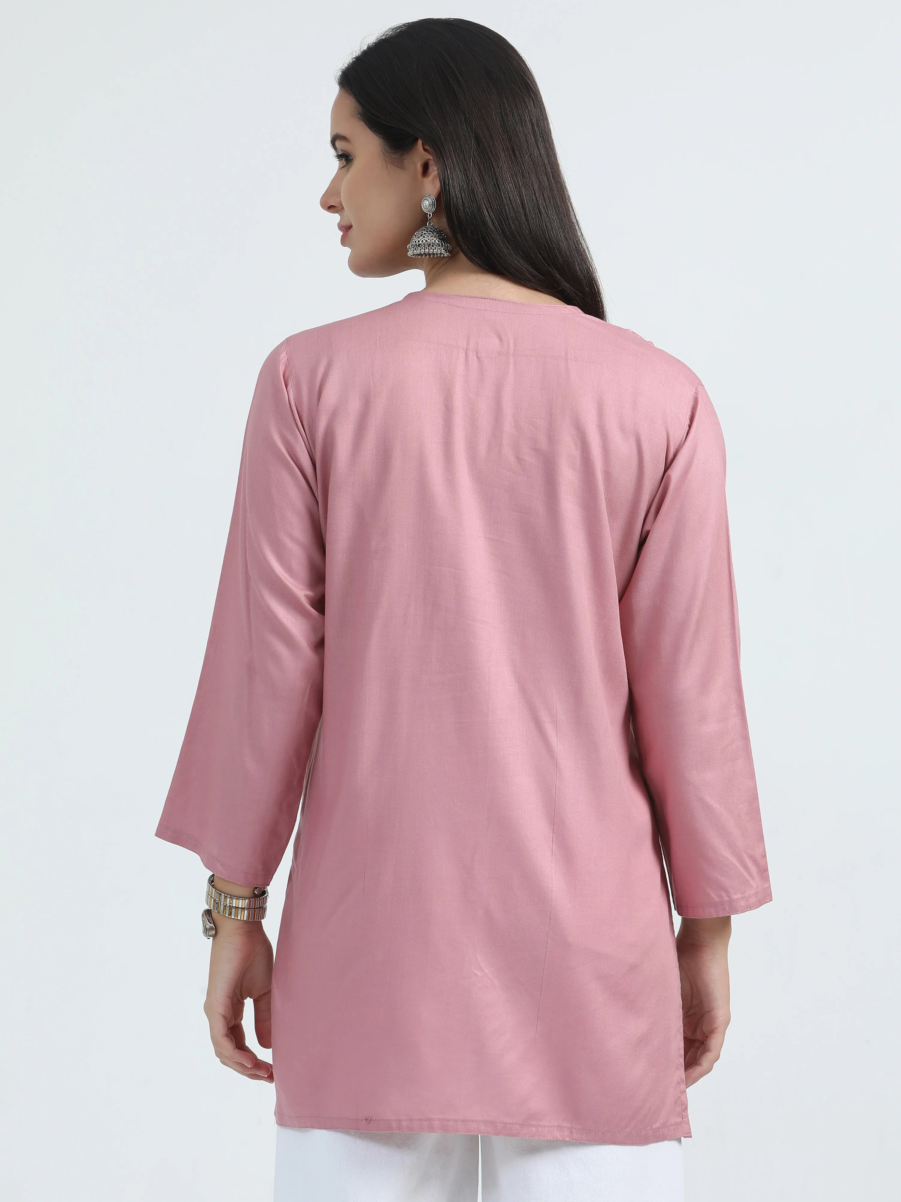 Pink Pankhudi Chikankari Short Kurta