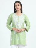 Green Gulbahar Chikankari Short Kurta