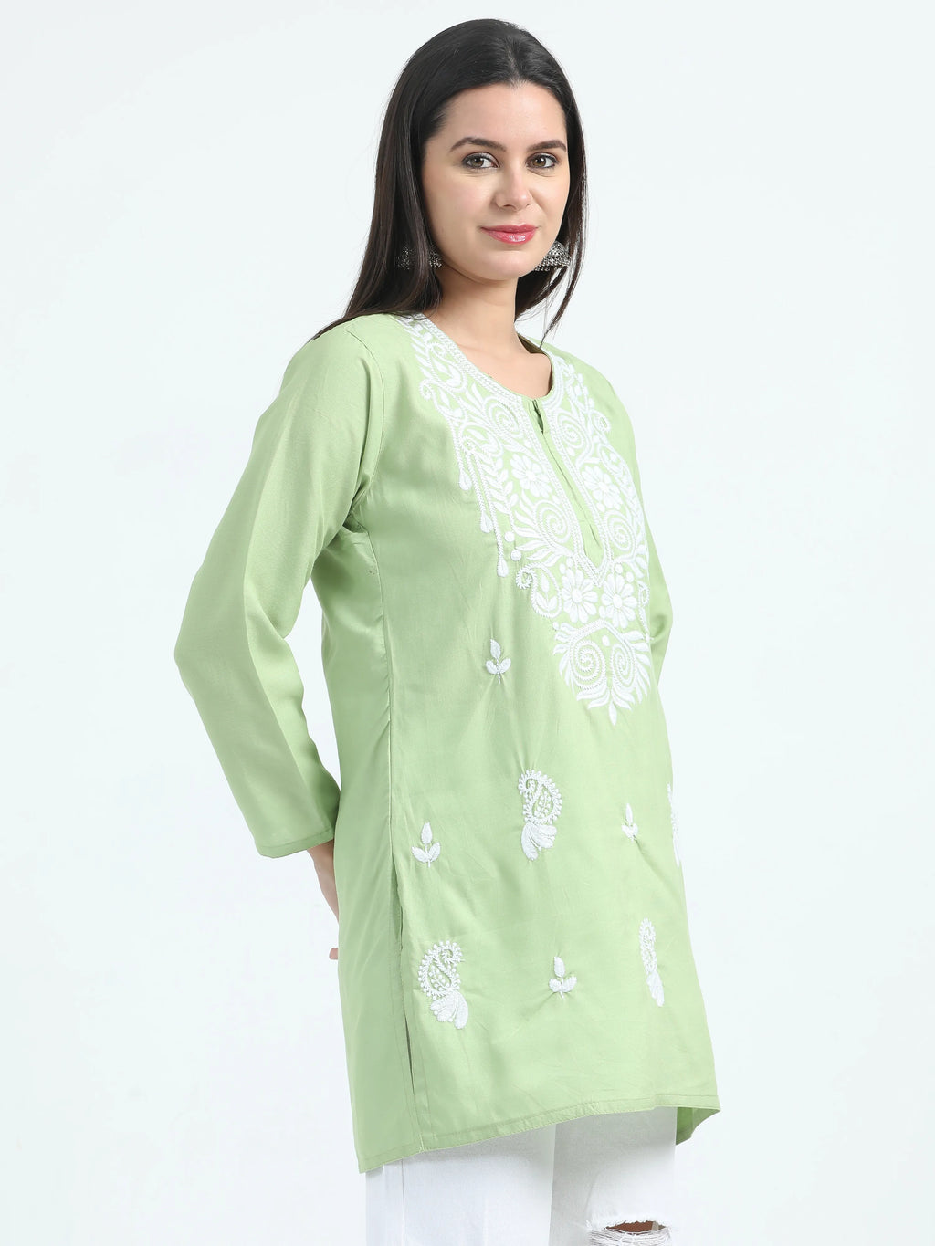 Green Gulbahar Chikankari Short Kurta