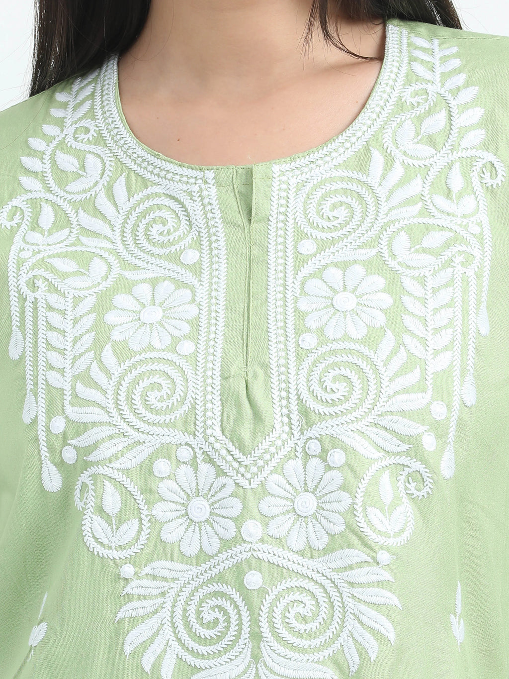 Green Gulbahar Chikankari Short Kurta