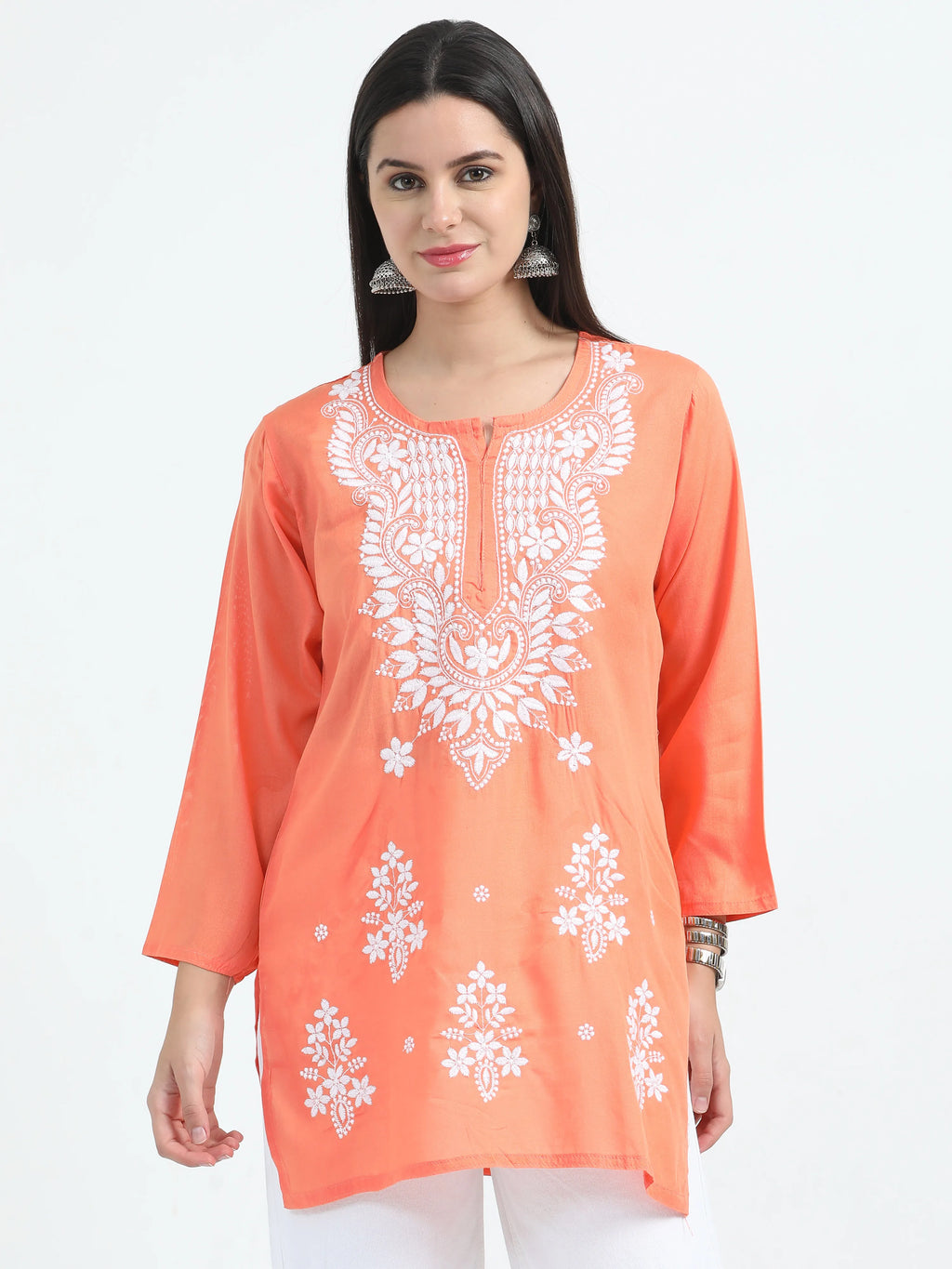 Orange Oorja Chikankari Short Kurta