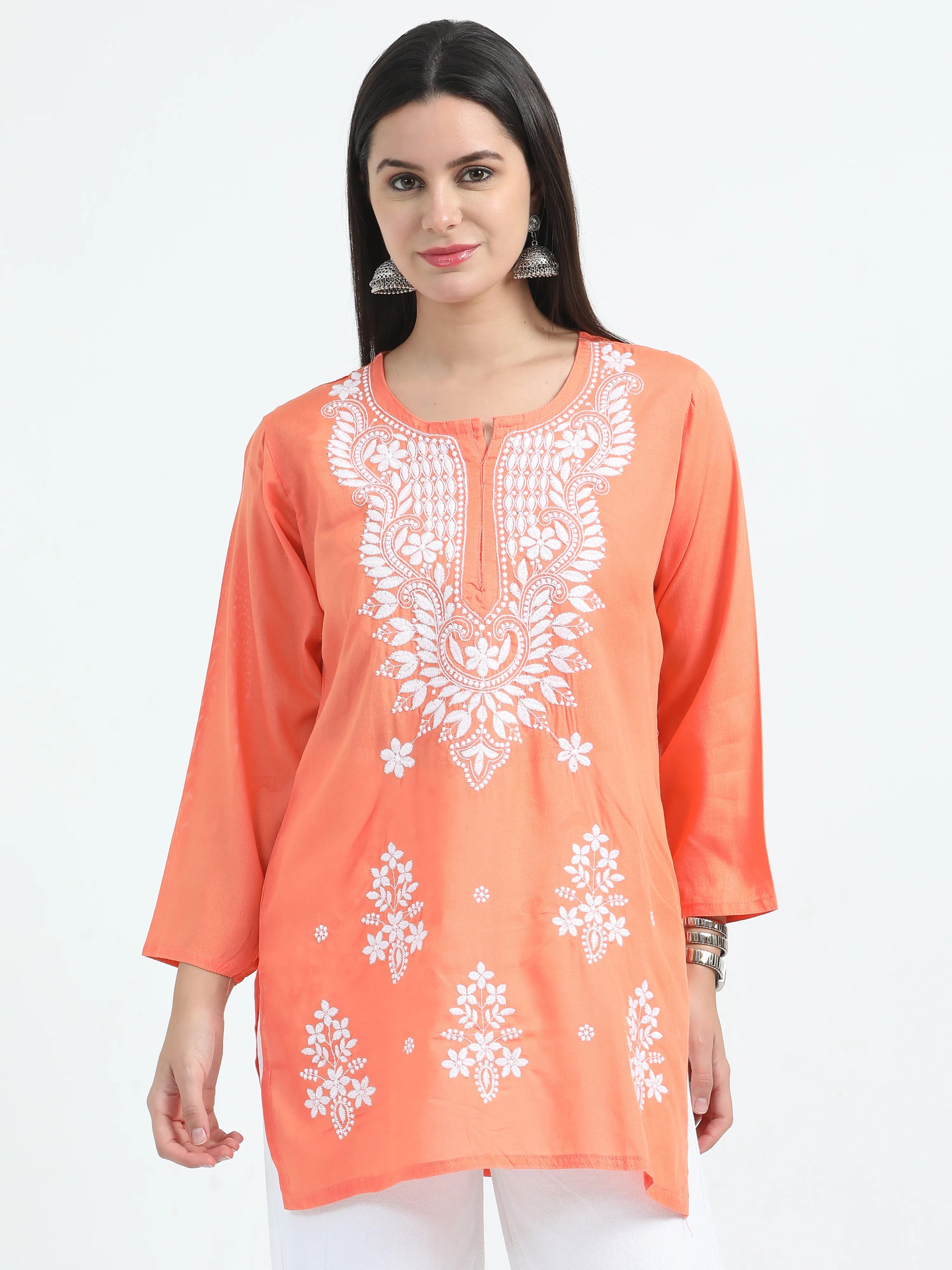 Orange Oorja Chikankari Short Kurta