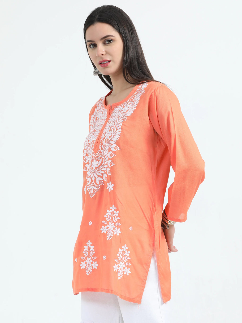 Orange Oorja Chikankari Short Kurta