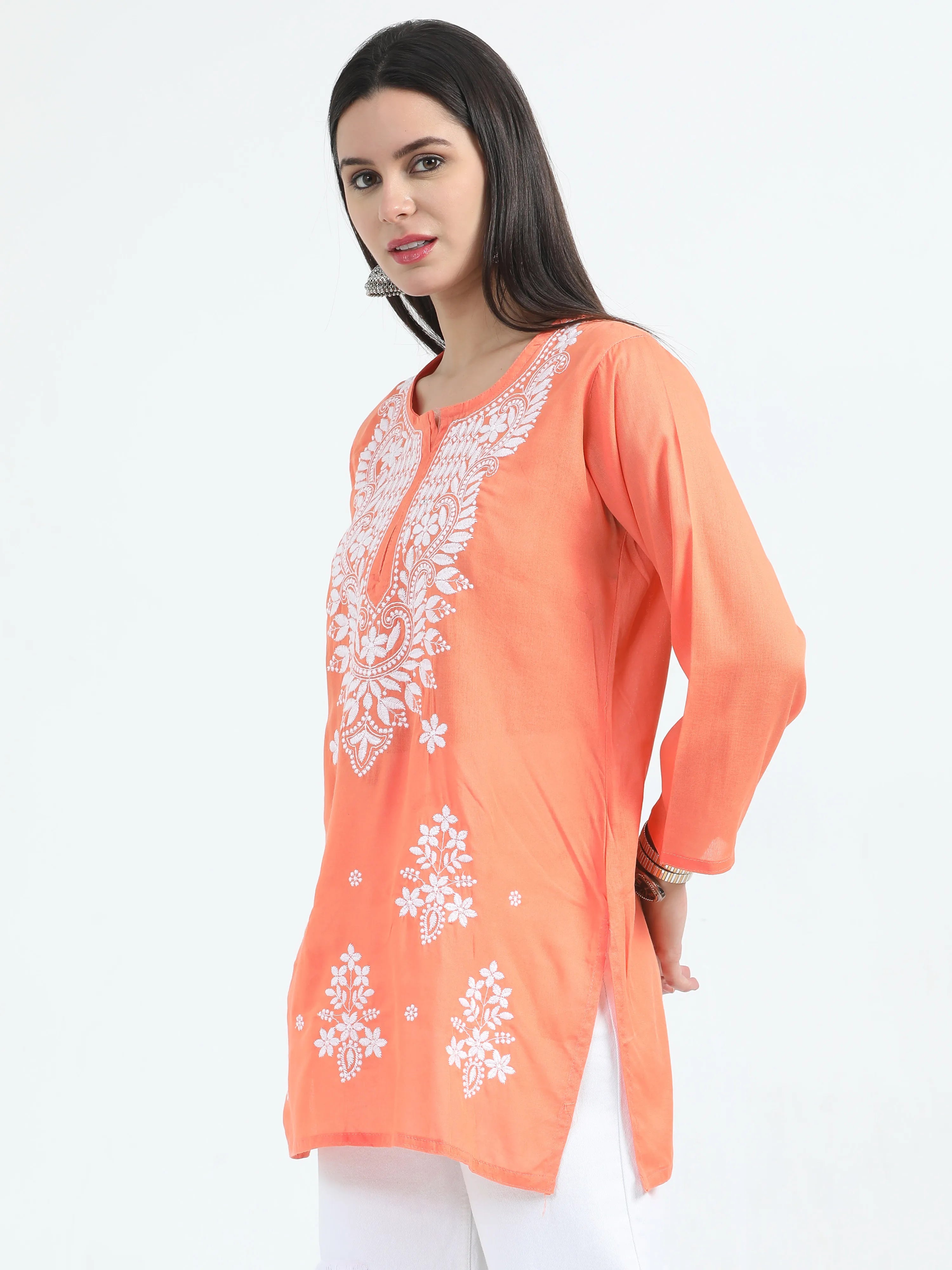 Orange Oorja Chikankari Short Kurta
