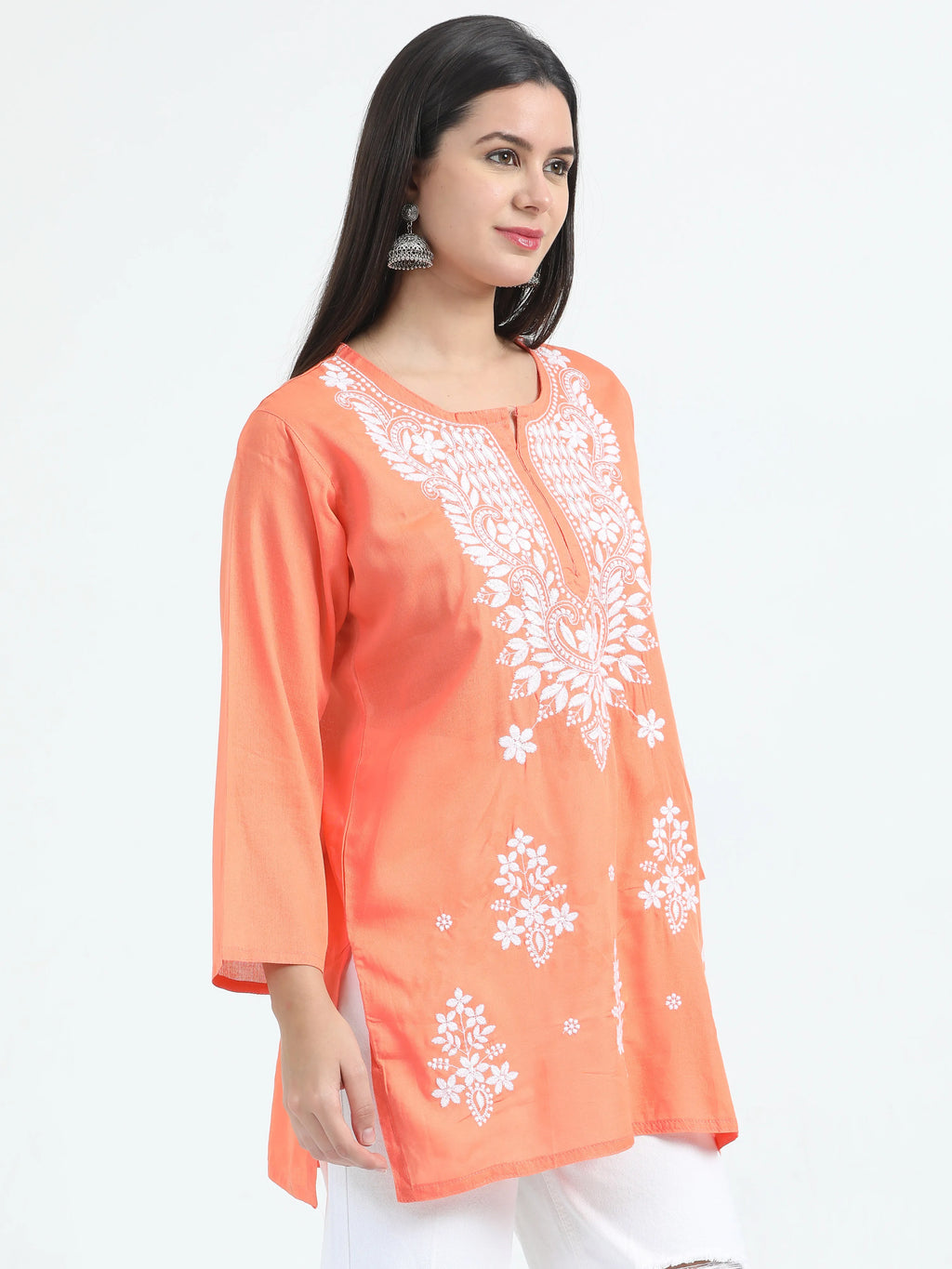 Orange Oorja Chikankari Short Kurta
