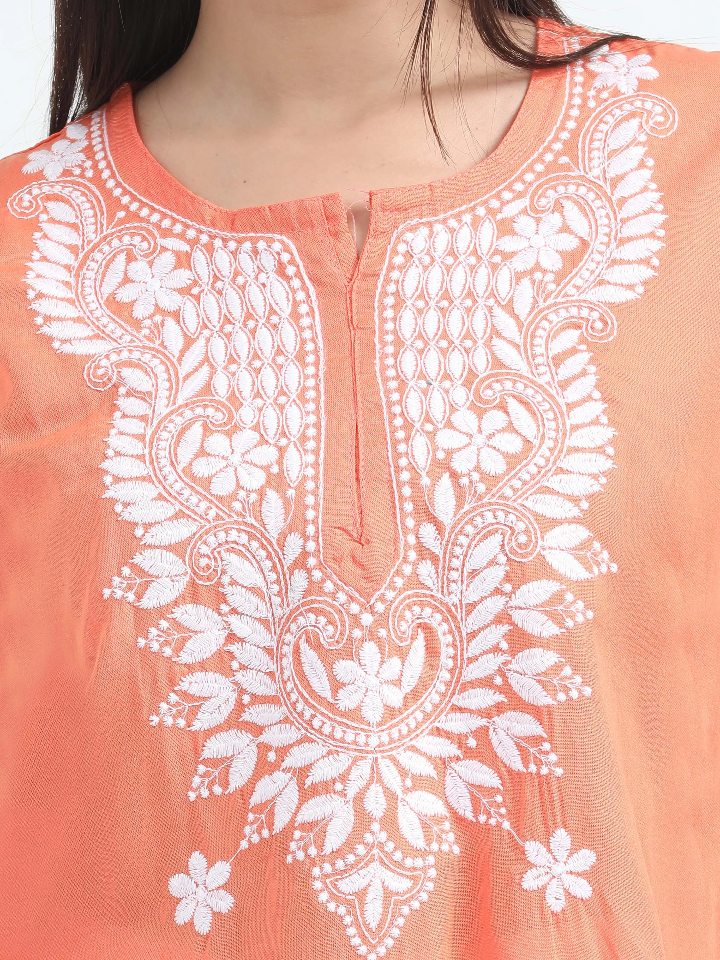 Orange Oorja Chikankari Short Kurta