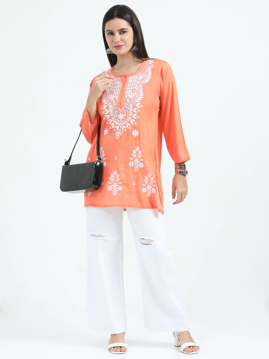 Orange Oorja Chikankari Short Kurta