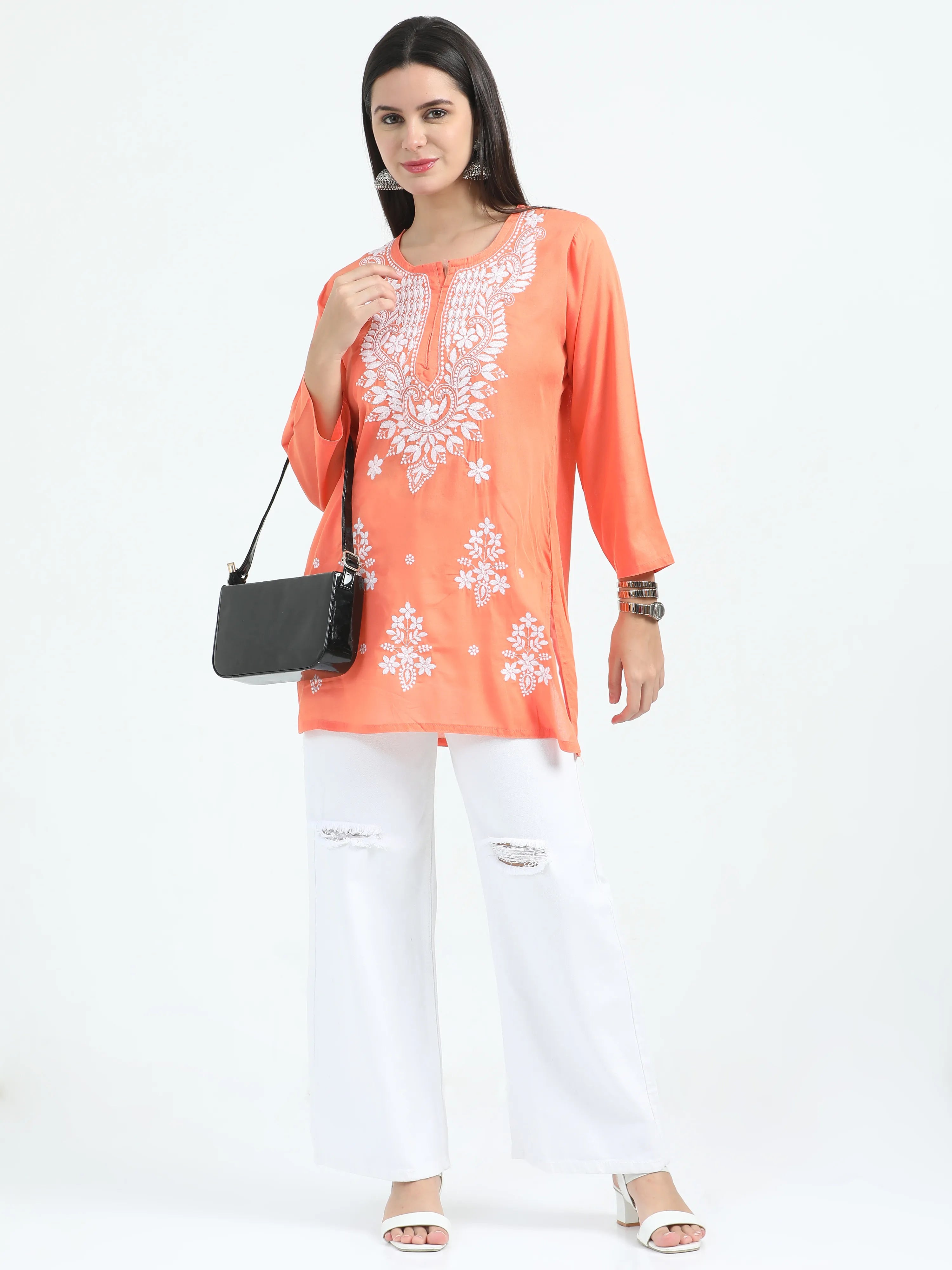 Orange Oorja Chikankari Short Kurta
