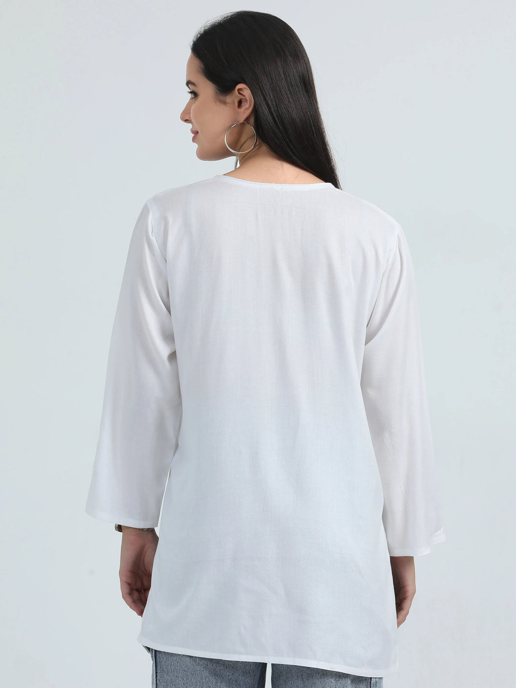 White Shubra Chikankari Short Kurta