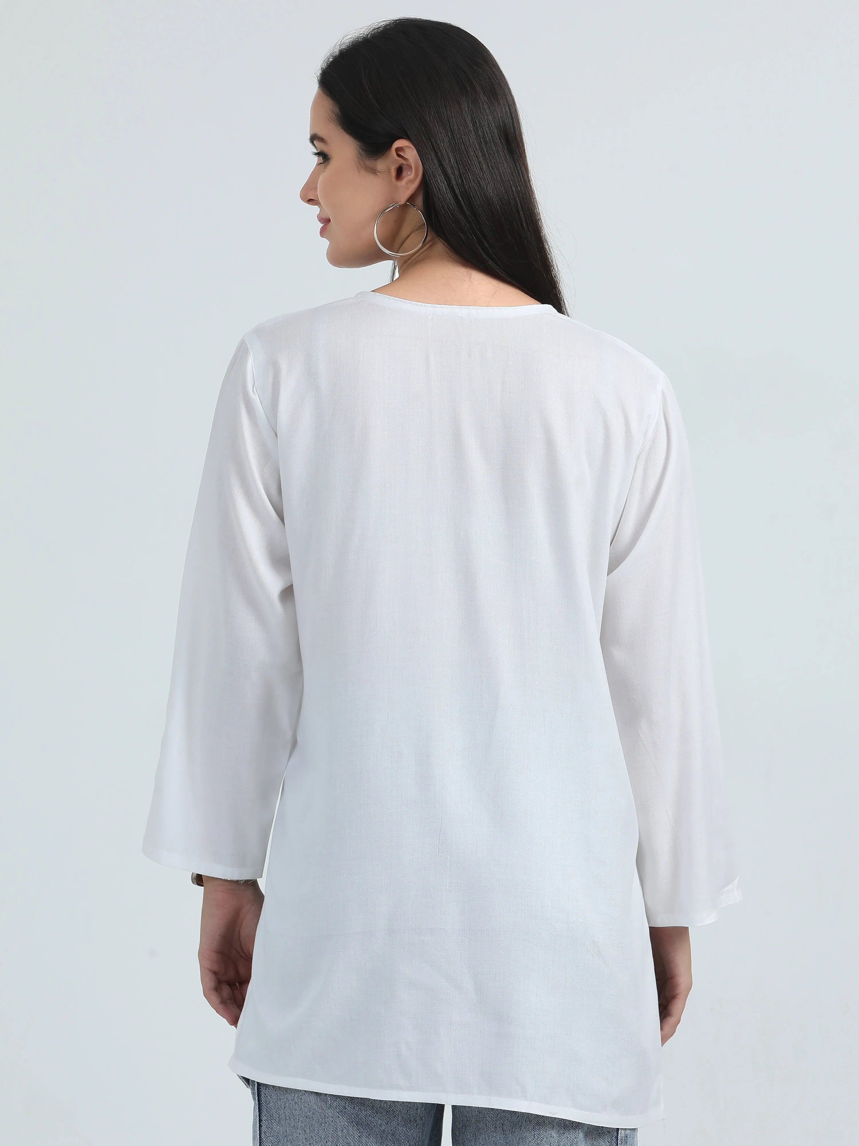 White Shubra Chikankari Short Kurta