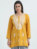 Yellow Kesariya Chikankari Short Kurta