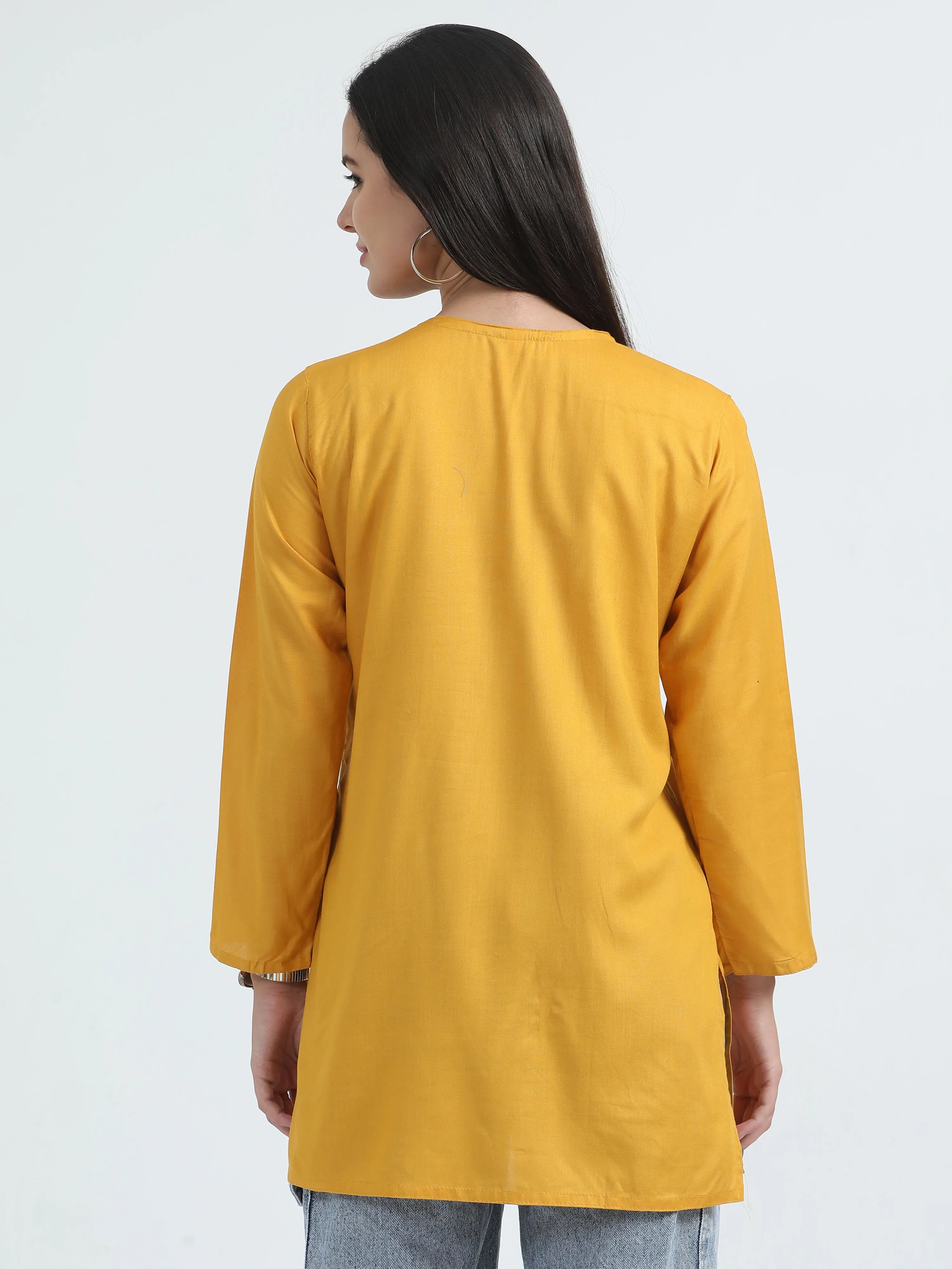 Yellow Kesariya Chikankari Short Kurta