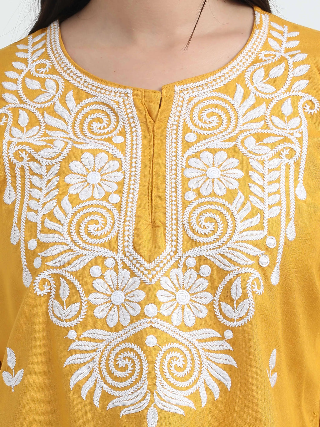 Yellow Kesariya Chikankari Short Kurta