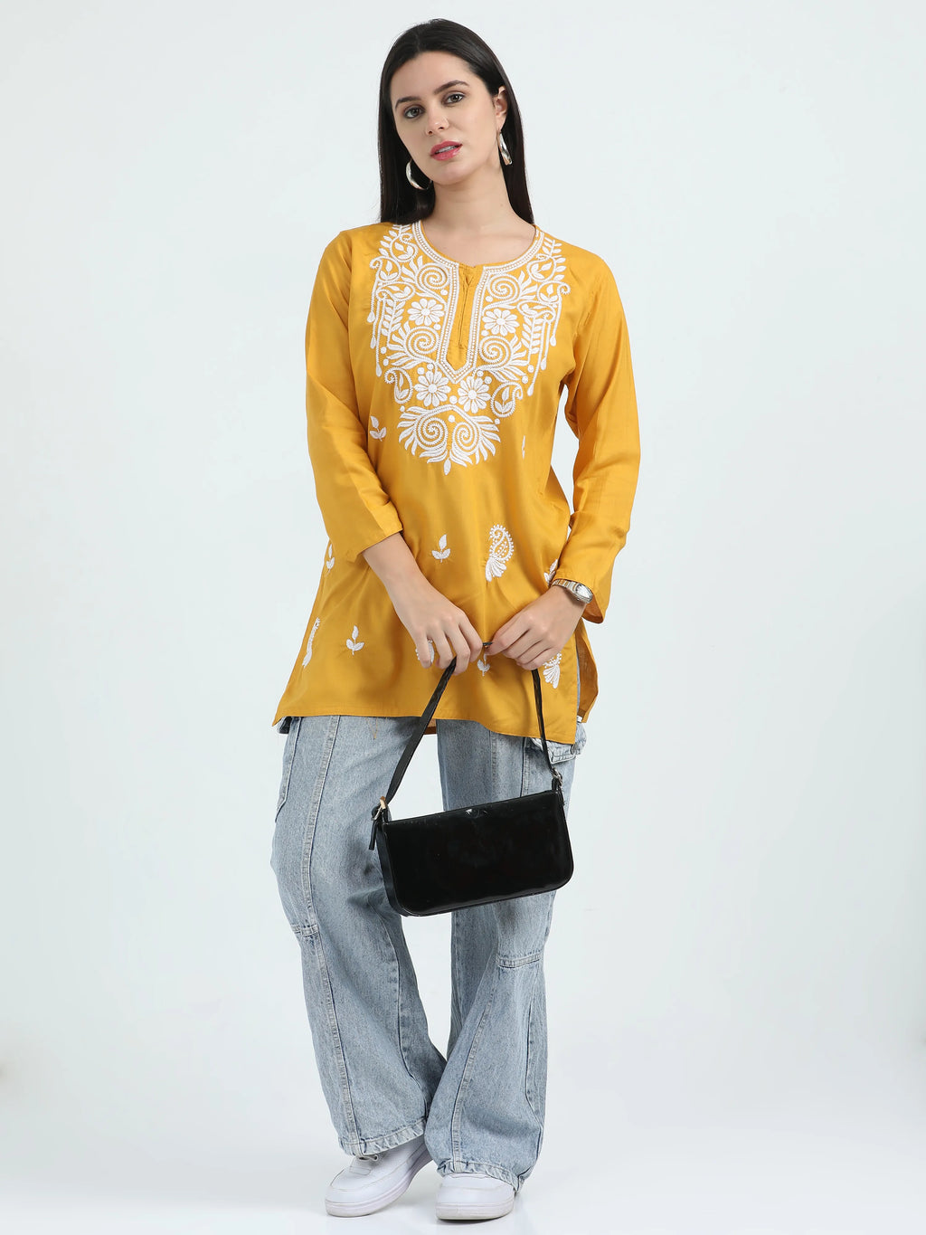 Yellow Kesariya Chikankari Short Kurta
