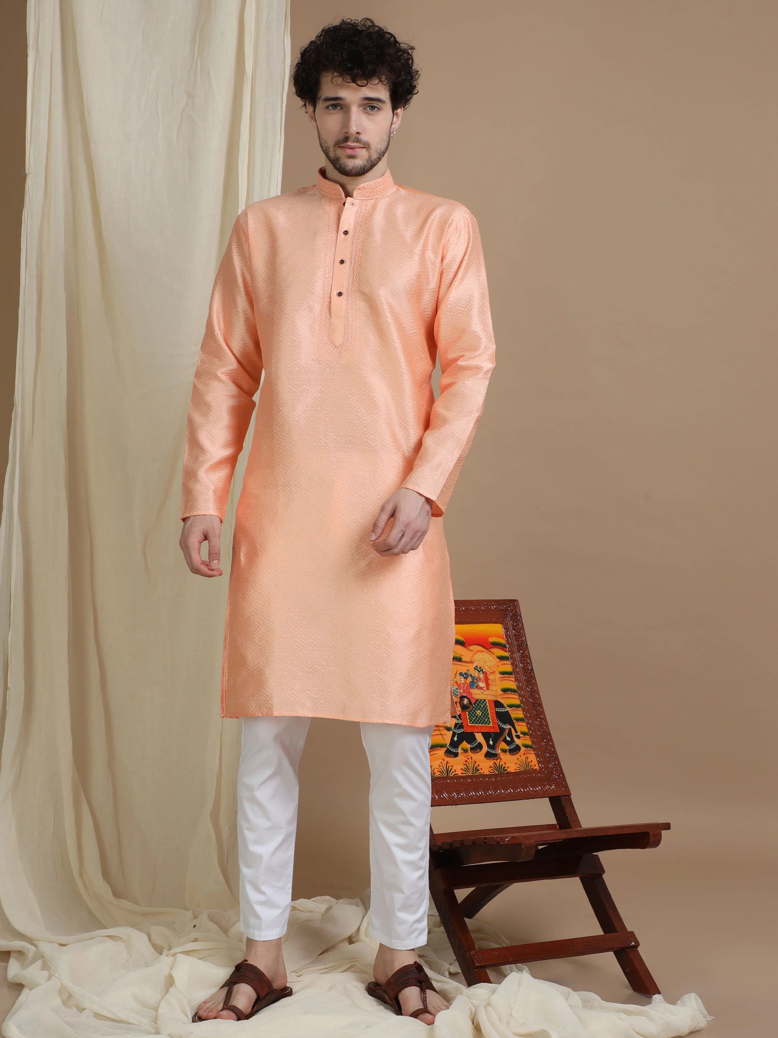 Orange Silk Blend Kurta