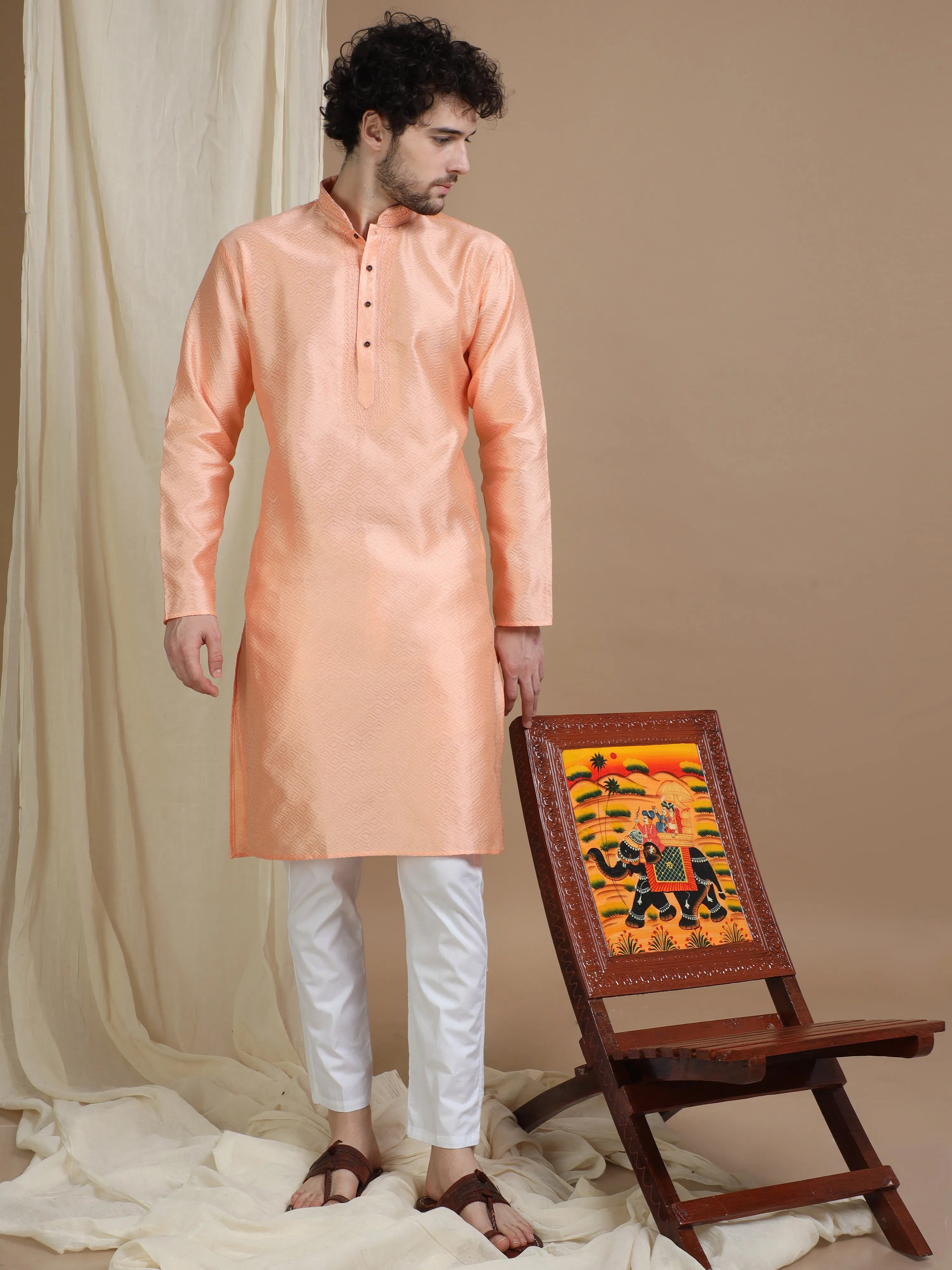 Orange Silk Blend Kurta