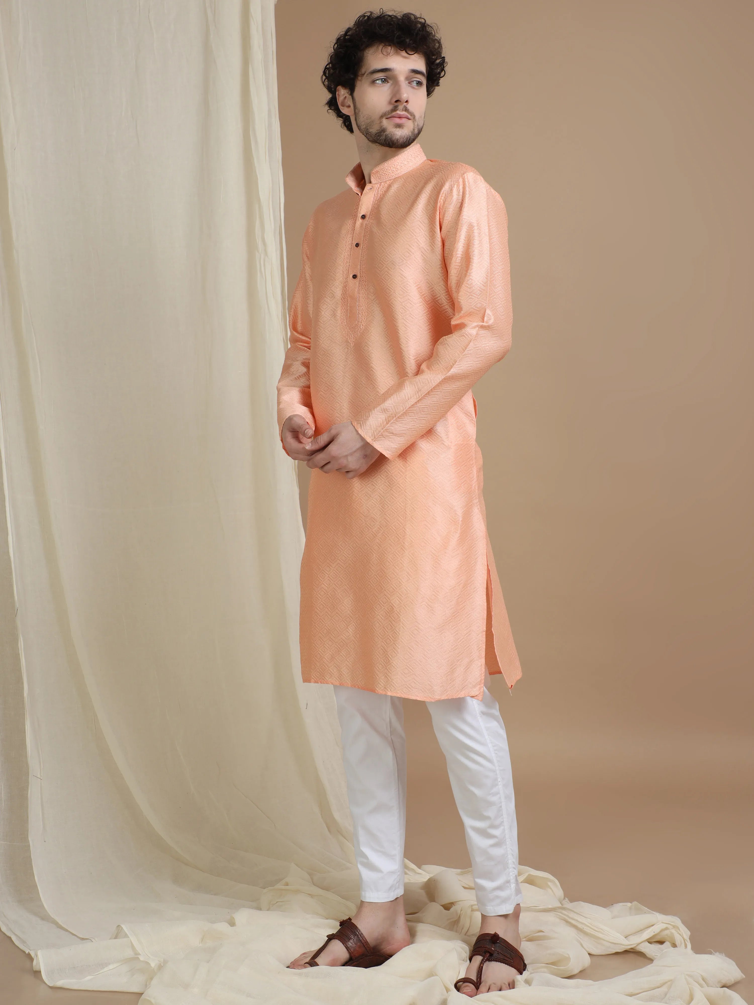 Orange Silk Blend Kurta