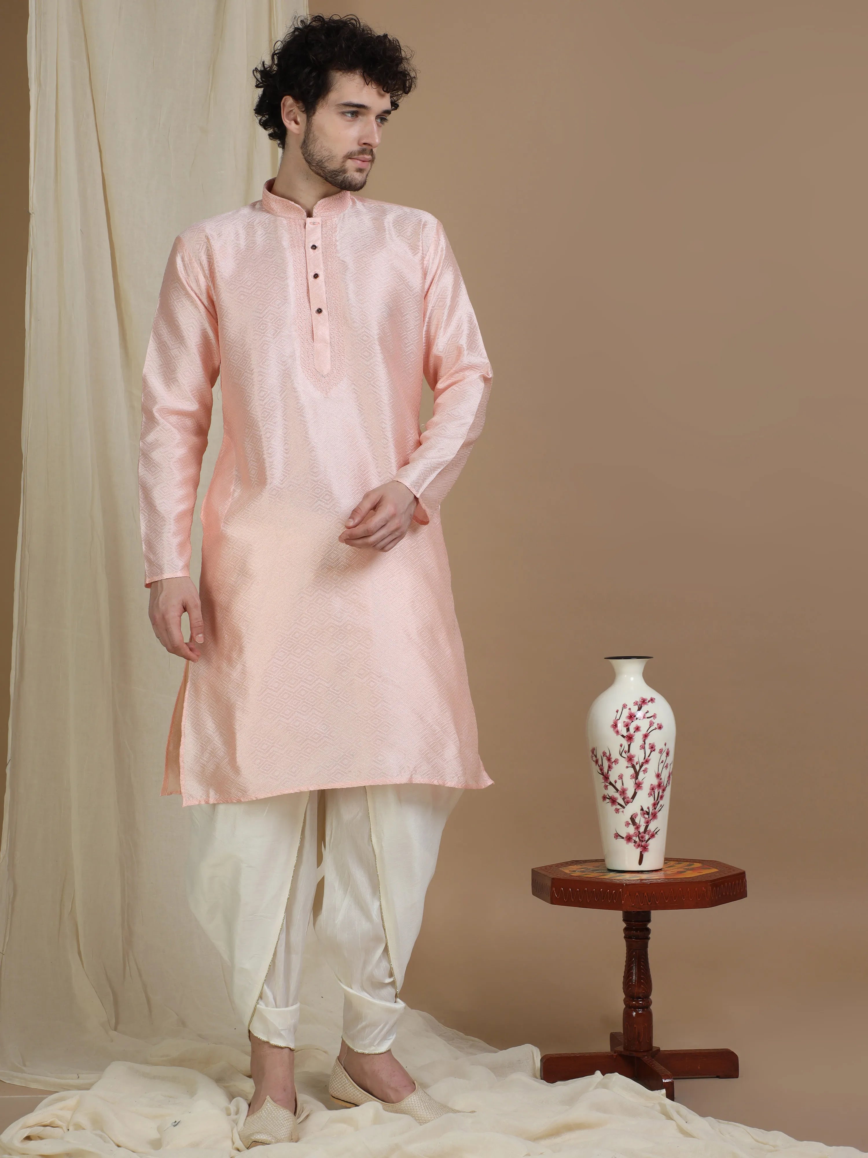 Pastel Pink Silk Blend Kurta