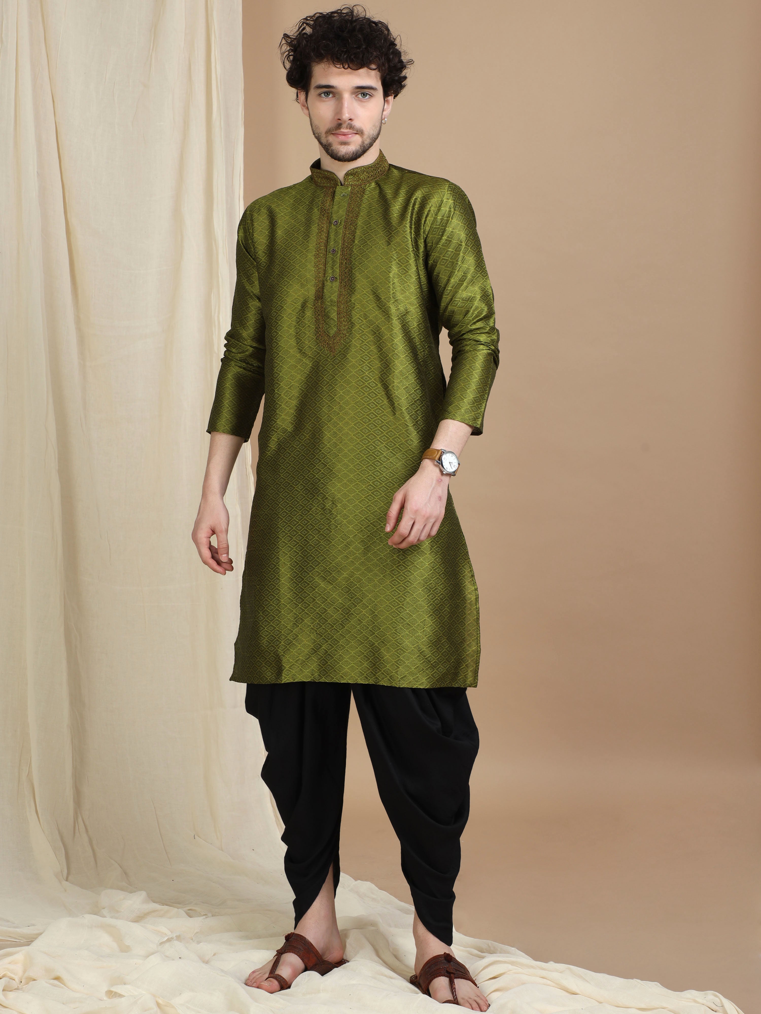 Olive Green Silk Blend Kurta