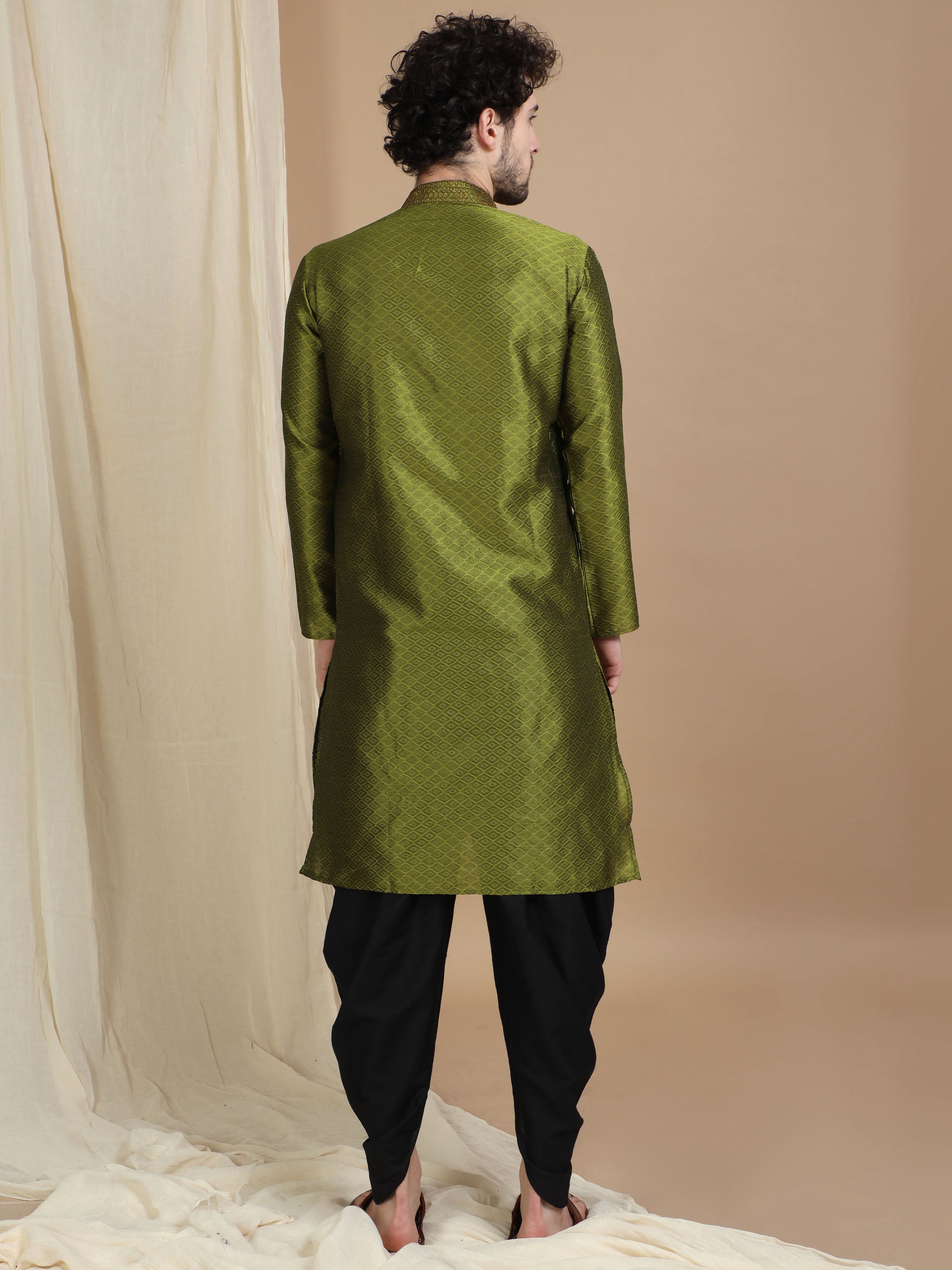 Olive Green Silk Blend Kurta